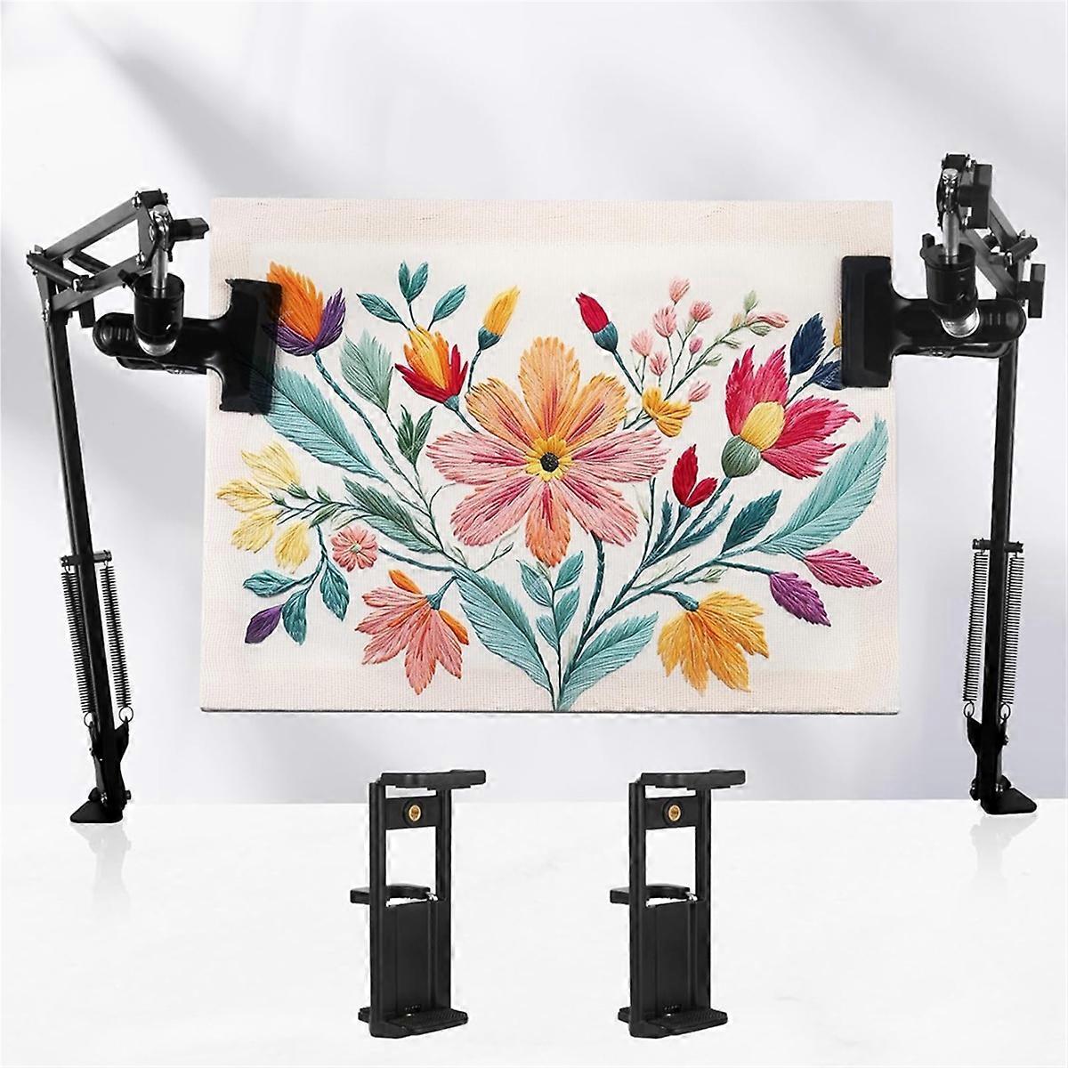 2 Pieces Black Adjustable Embroidery Hoop Stand for Handiwork