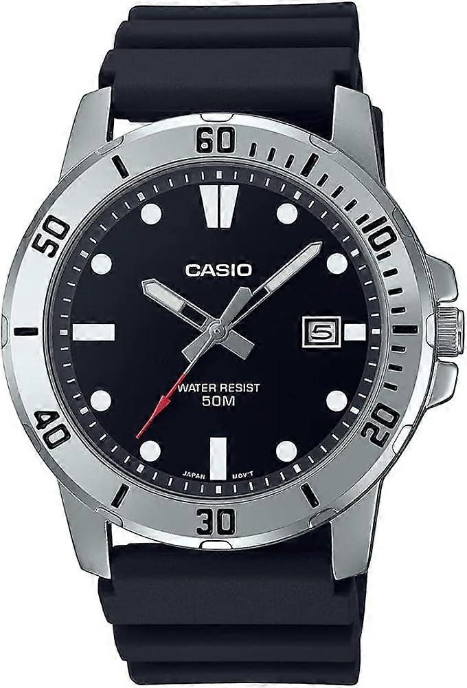 Casio Mtp-vd01-1evudf Men's Analog Watch - Black Resin Band, Black Dial