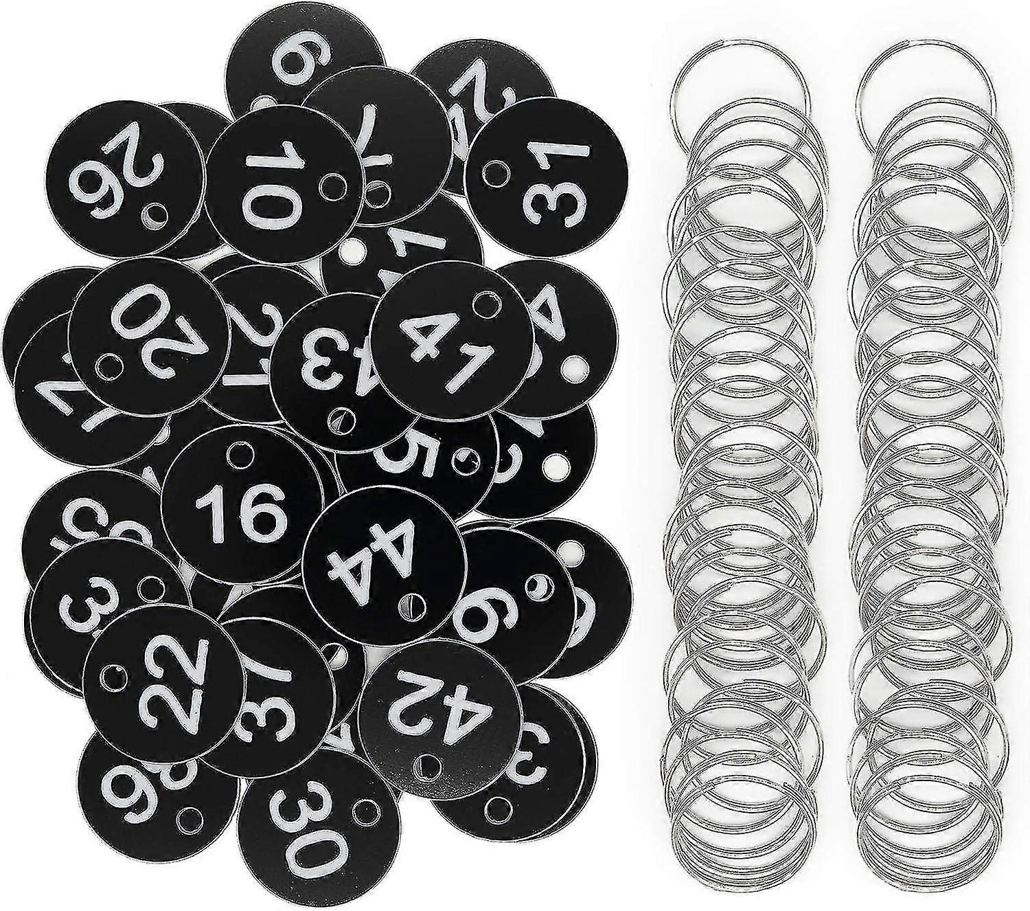 Plastic ID Number Tags Key Tags with Key Rings (1-50  Black)