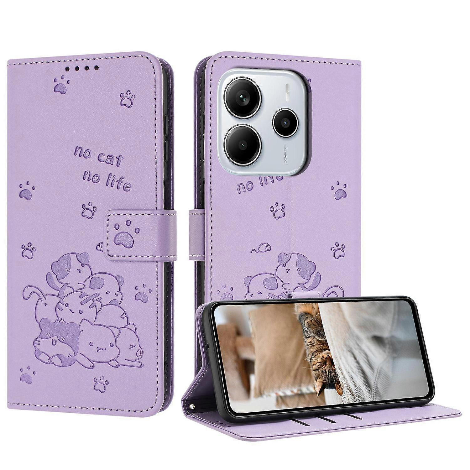 Embossed Kitten Phone Leather Case with Lanyard