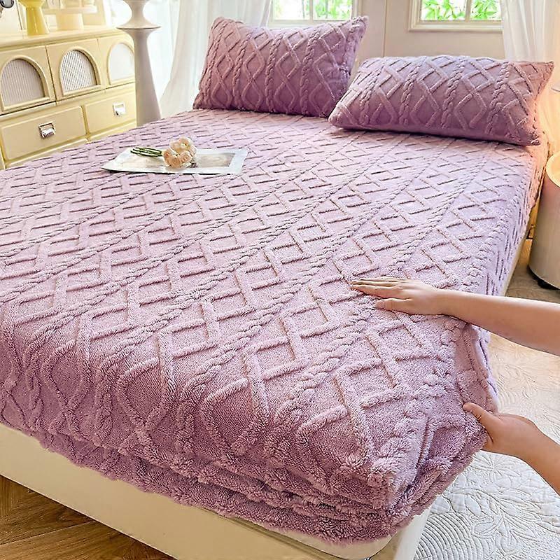 Soft Cosy Plush Shaggy Elastic Bed Sheets Quilted Velour King Size 70.8'x78.7'