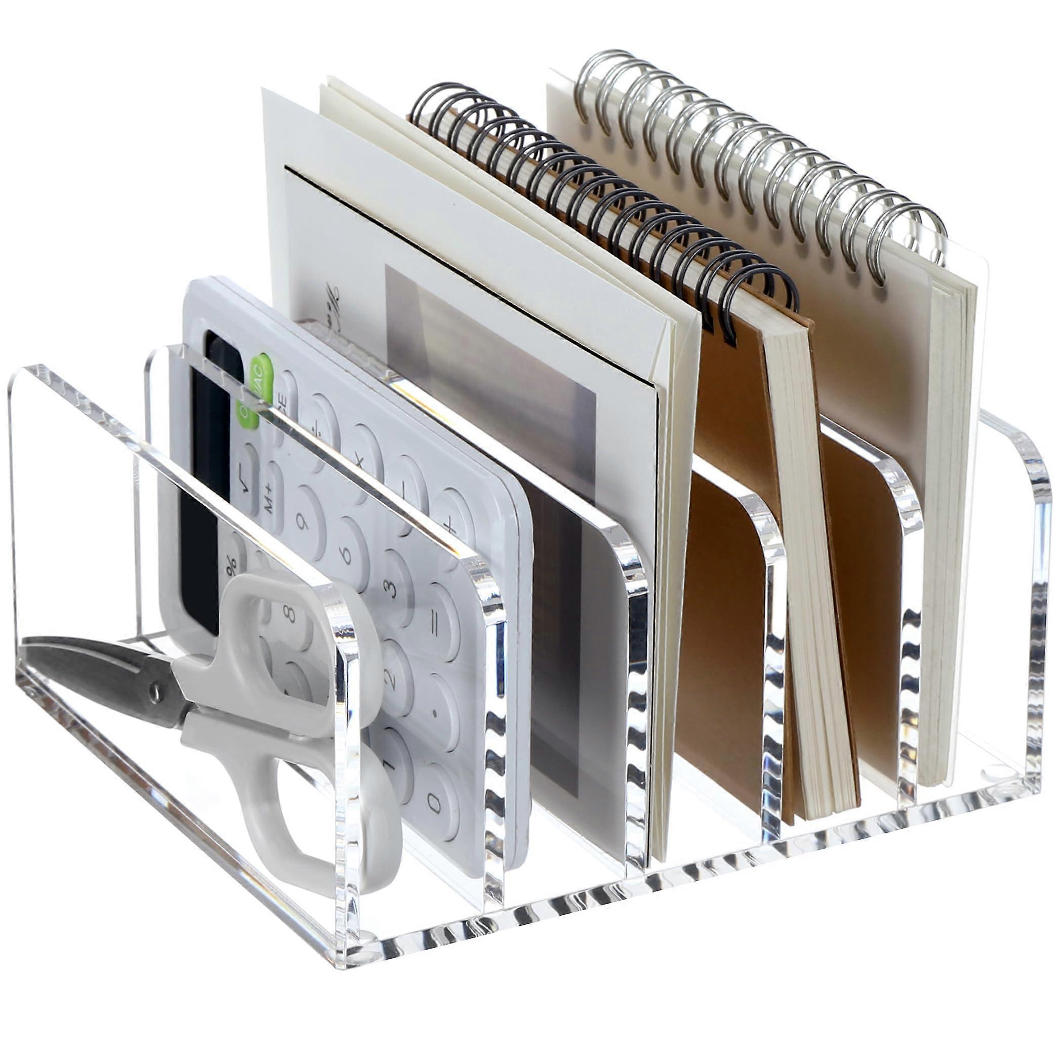 Acrylic Desk File Organizer Holder, 5 Upright Clear Desktop Mails Sorter