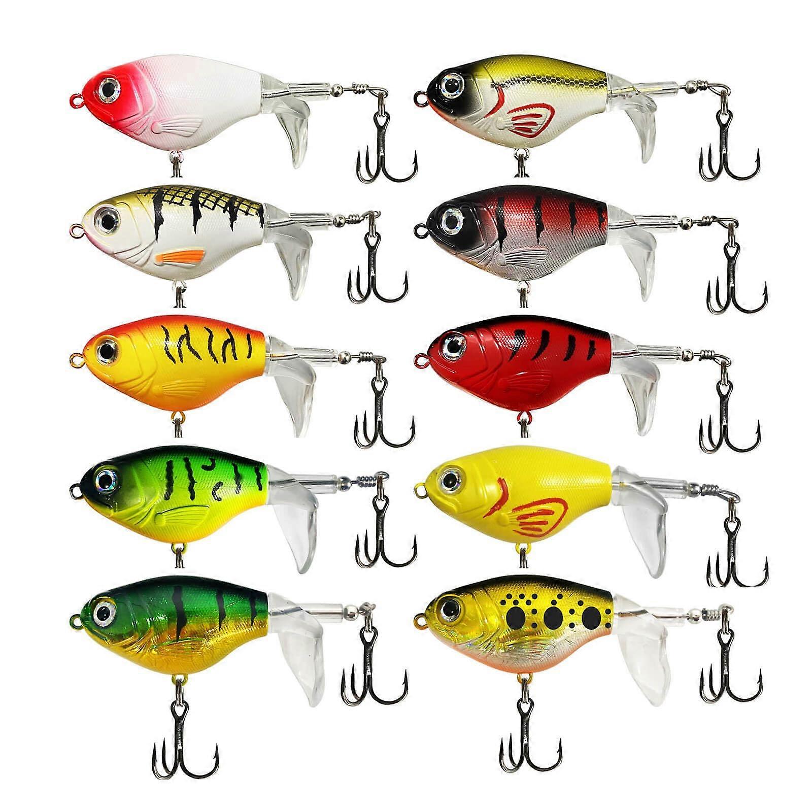 10Pcs Floating Rotating Tail Fishing Lures Kit for Bass with Treble Hooks for Saltwater and Freshwater Fishing