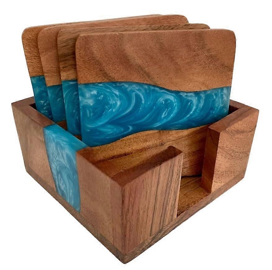 Wooden Cups with Resin - 4 Handmade 4x4 Inch Decorative Holders - Unique Natural Material Drinkware Set