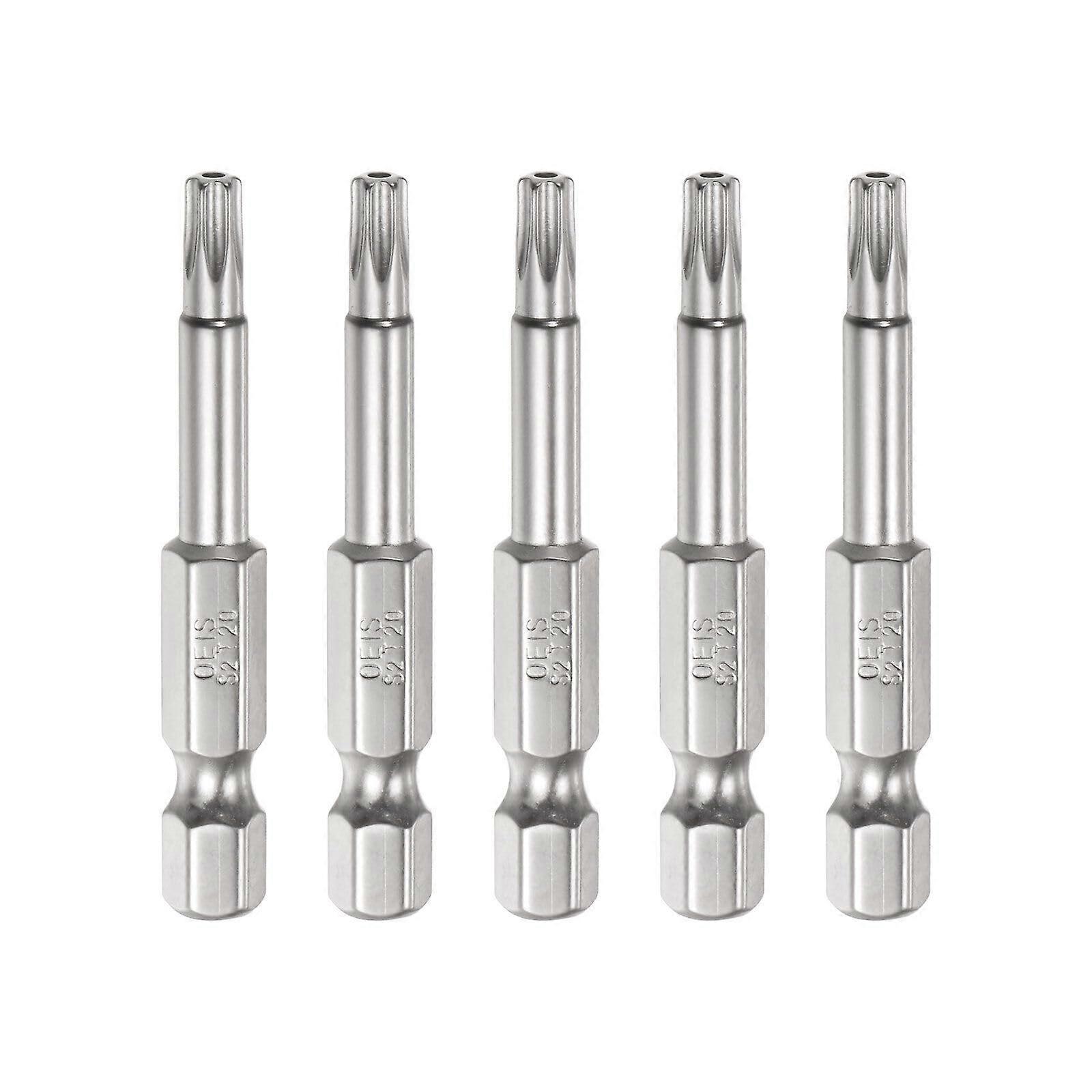 Security Torx Bit Set 5Pcs T20 Torx Star 1/4' Hex Shank 2' Long S2 Steel Drill Bits for Machine Use