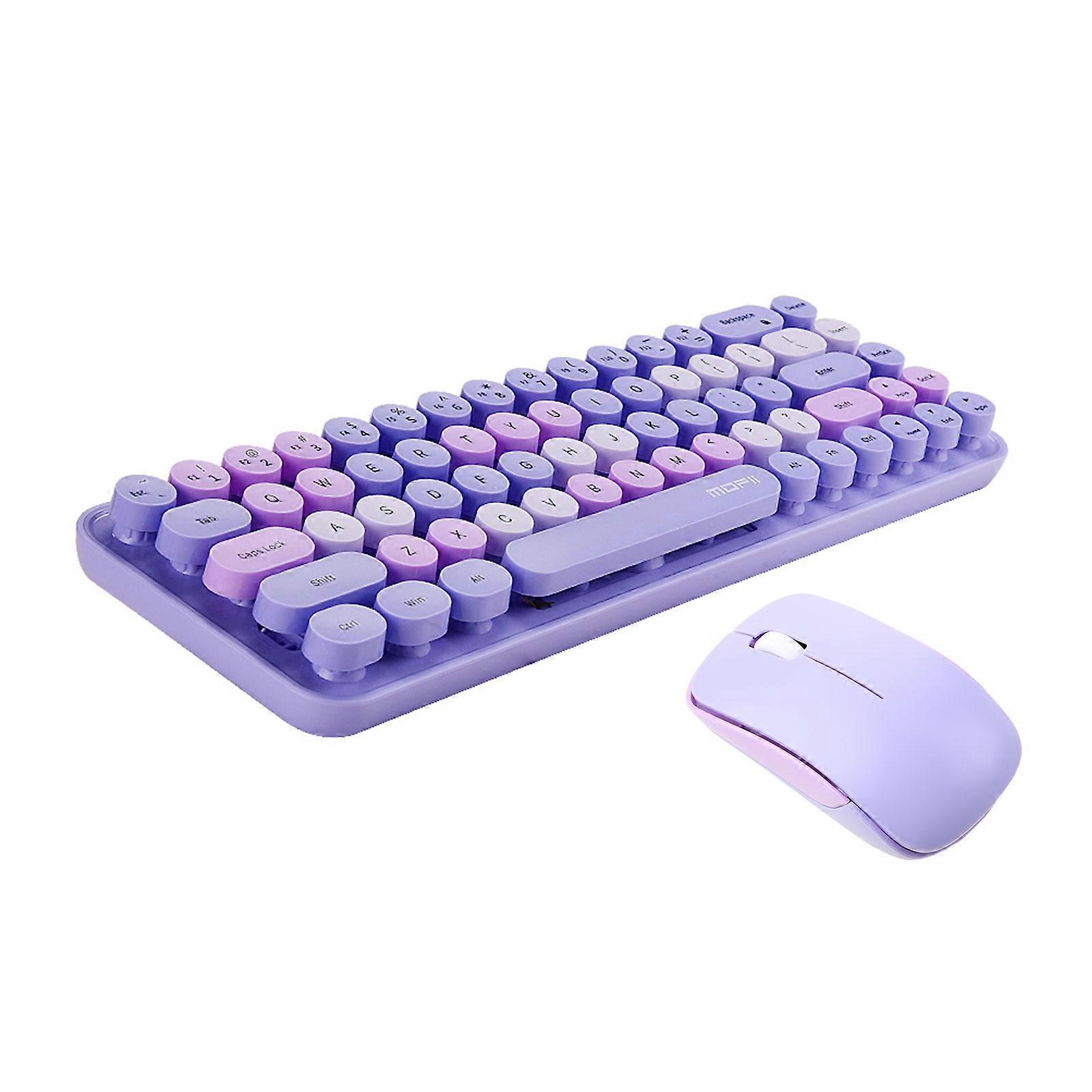 Keyboard Mouse Combo Mixed Color 2.4G Wireless Keyboard Mouse Set Circular Suspension for Key Cap for PC Laptop Purple