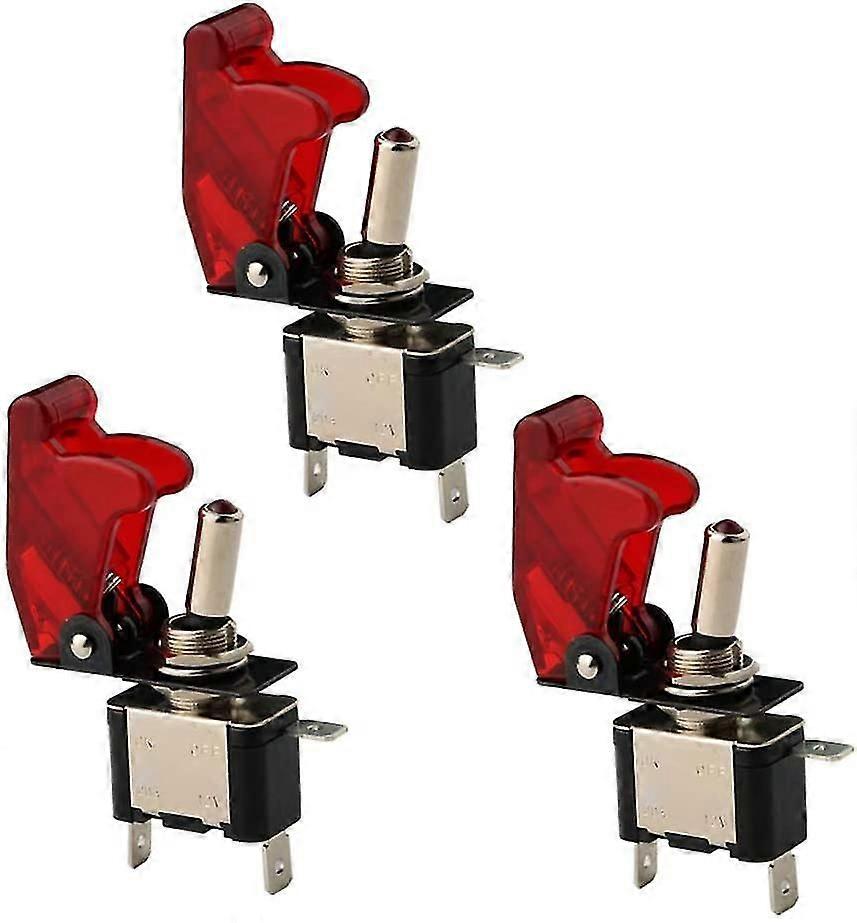 3 X 12v 20a Red Led Toggle Switches, On/off Lever Led On-off Spst +cover
