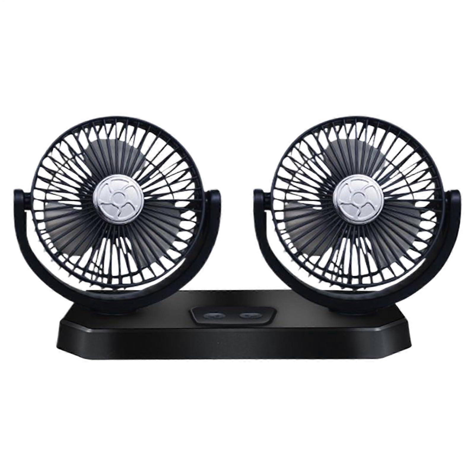 Car Backseat Fan Black USB Cooling Fan with 360 Degree Rotation, Double Head Design and 3 Speed Settings for Car Use