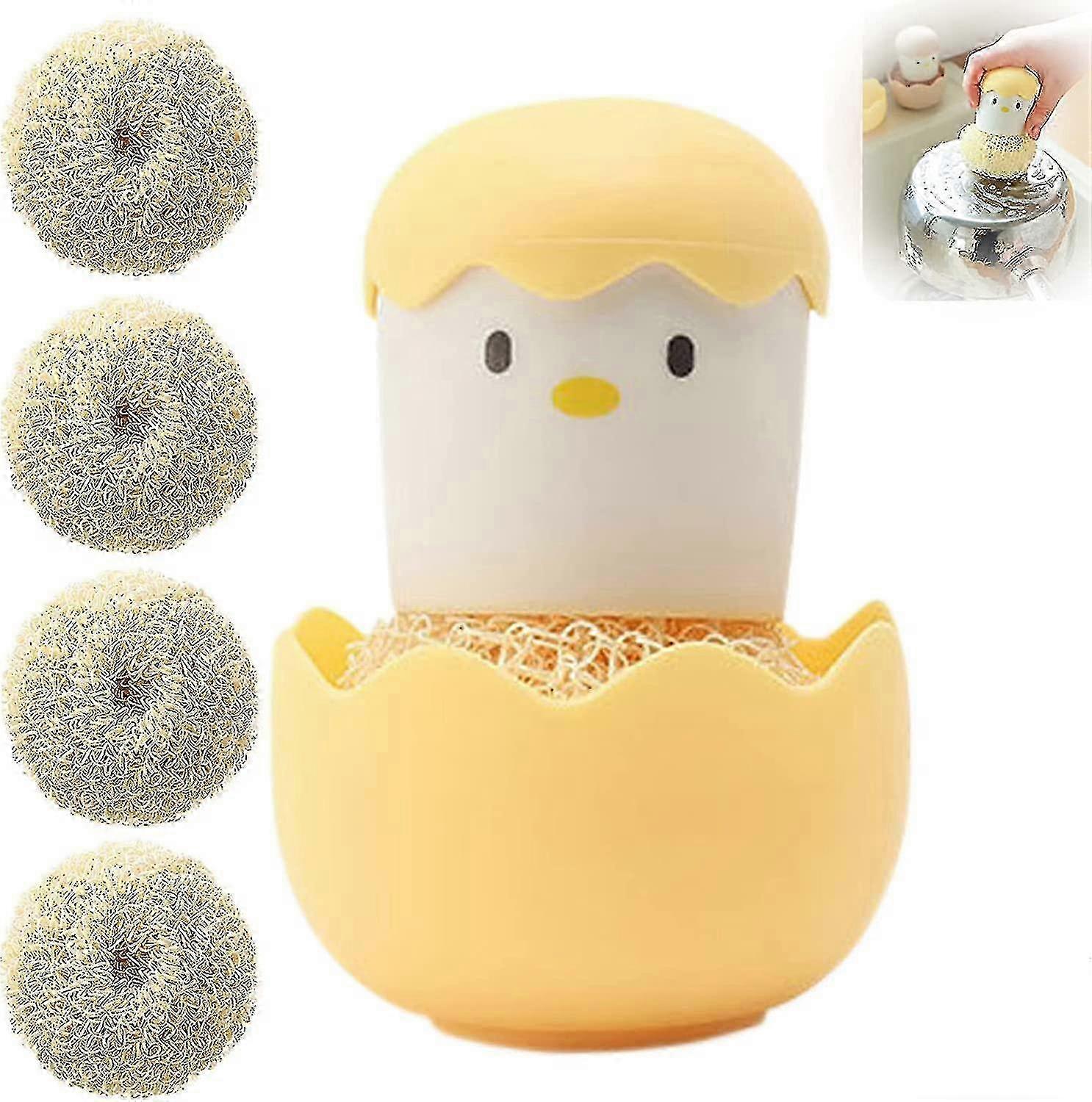 Kitchen Brush, Cleaning Ball Brush,eggshell Handle Brush, With 4 Interchangeable Fiber Balls