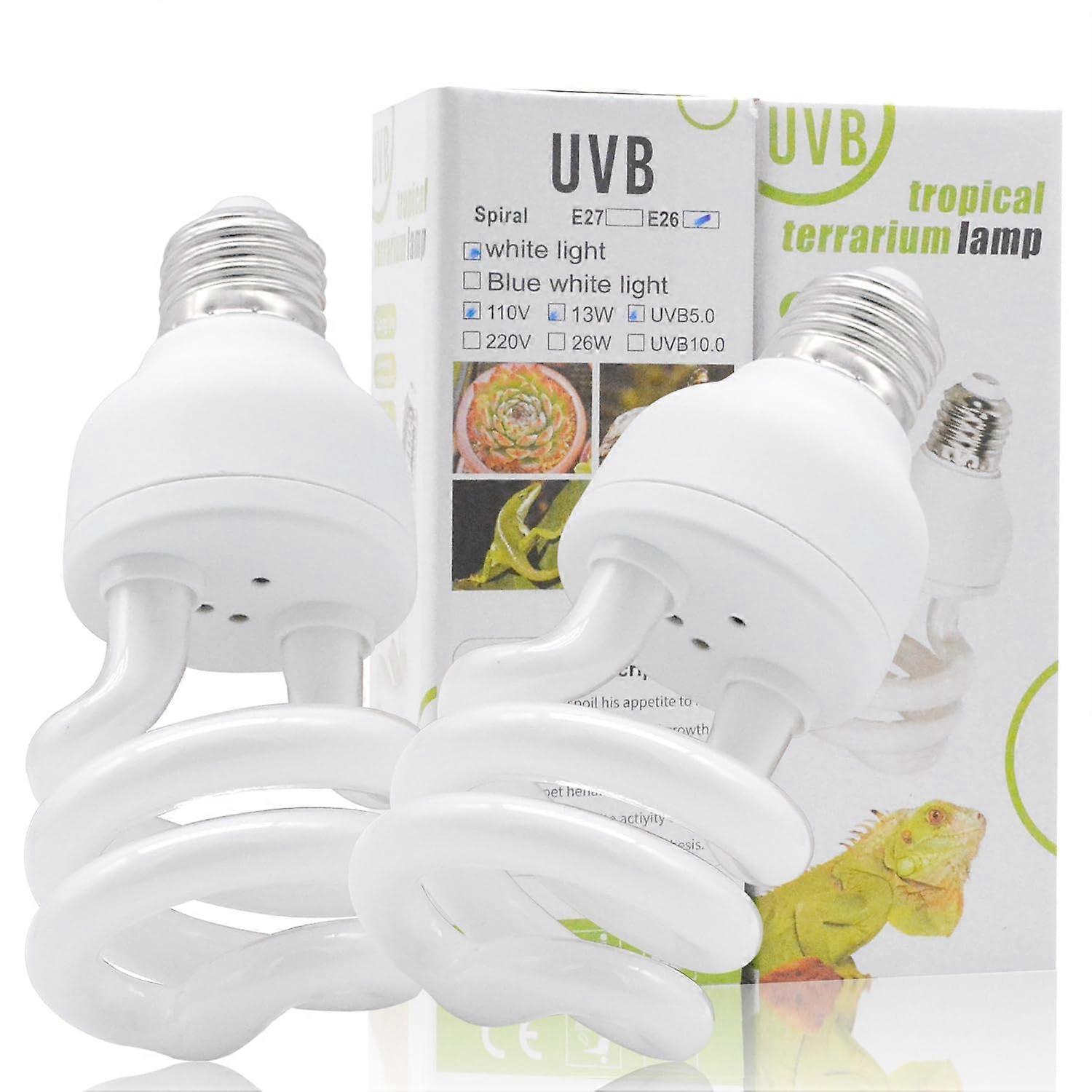 UVB Light for Reptiles 13W 5.0 UVA UVB Bulbs for Bearded Dragons, Turtles, Iguanas, Chameleons, Snakes (2 Pack)