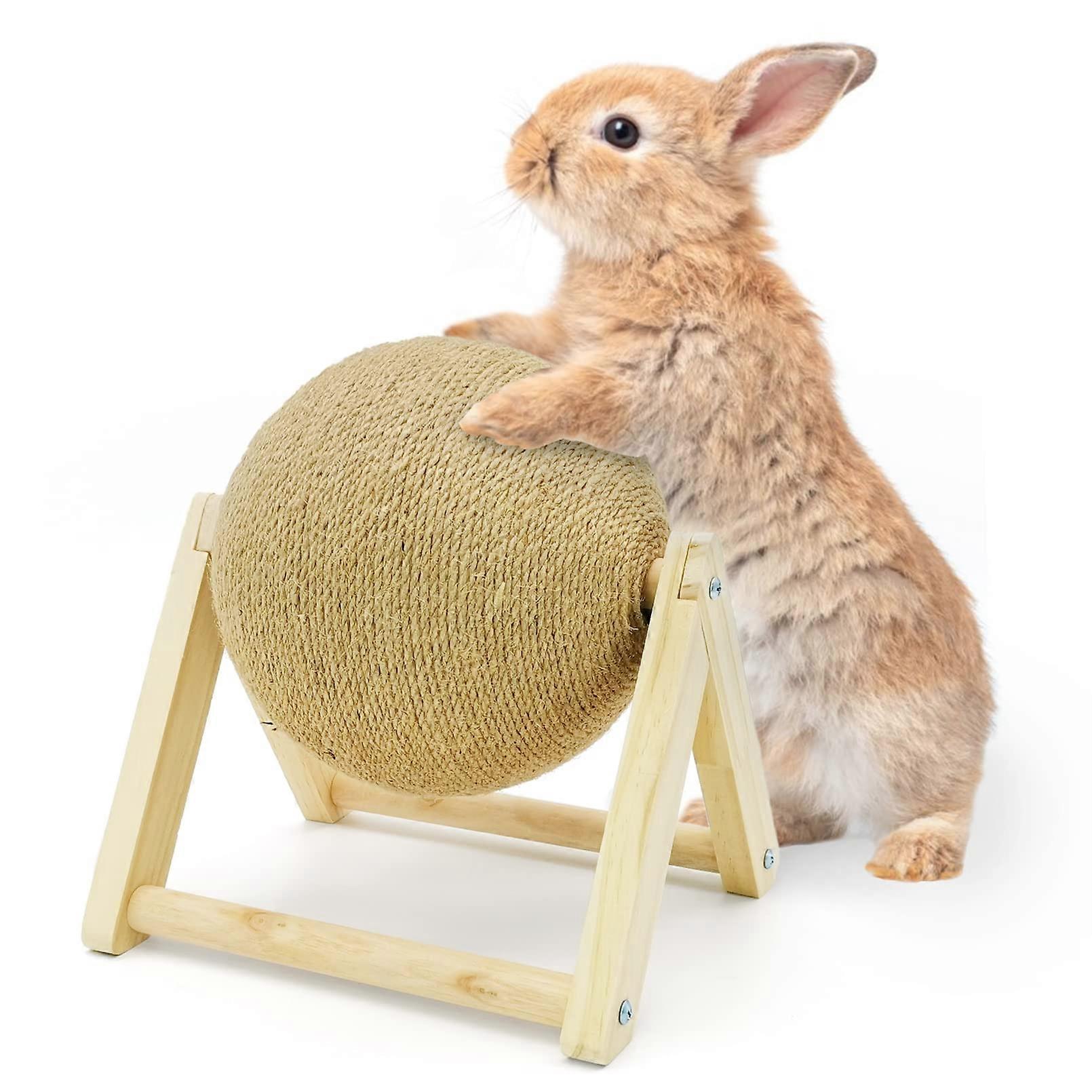 Bunny Scratch Toy, Natural Solid Wood Sisal Scratching Ball for Indoor Kittens, Medium