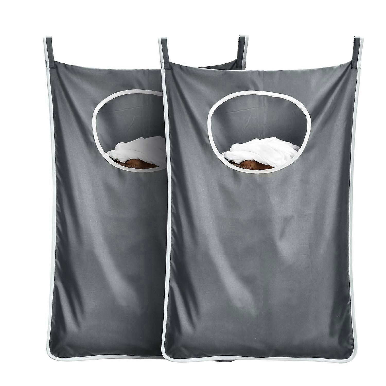 Hanging Laundry Hamper Bag Behind-Door Space-Saving With Stainless Steel Hooks Zip Closure Extra Large Dark Grey 2-Pack