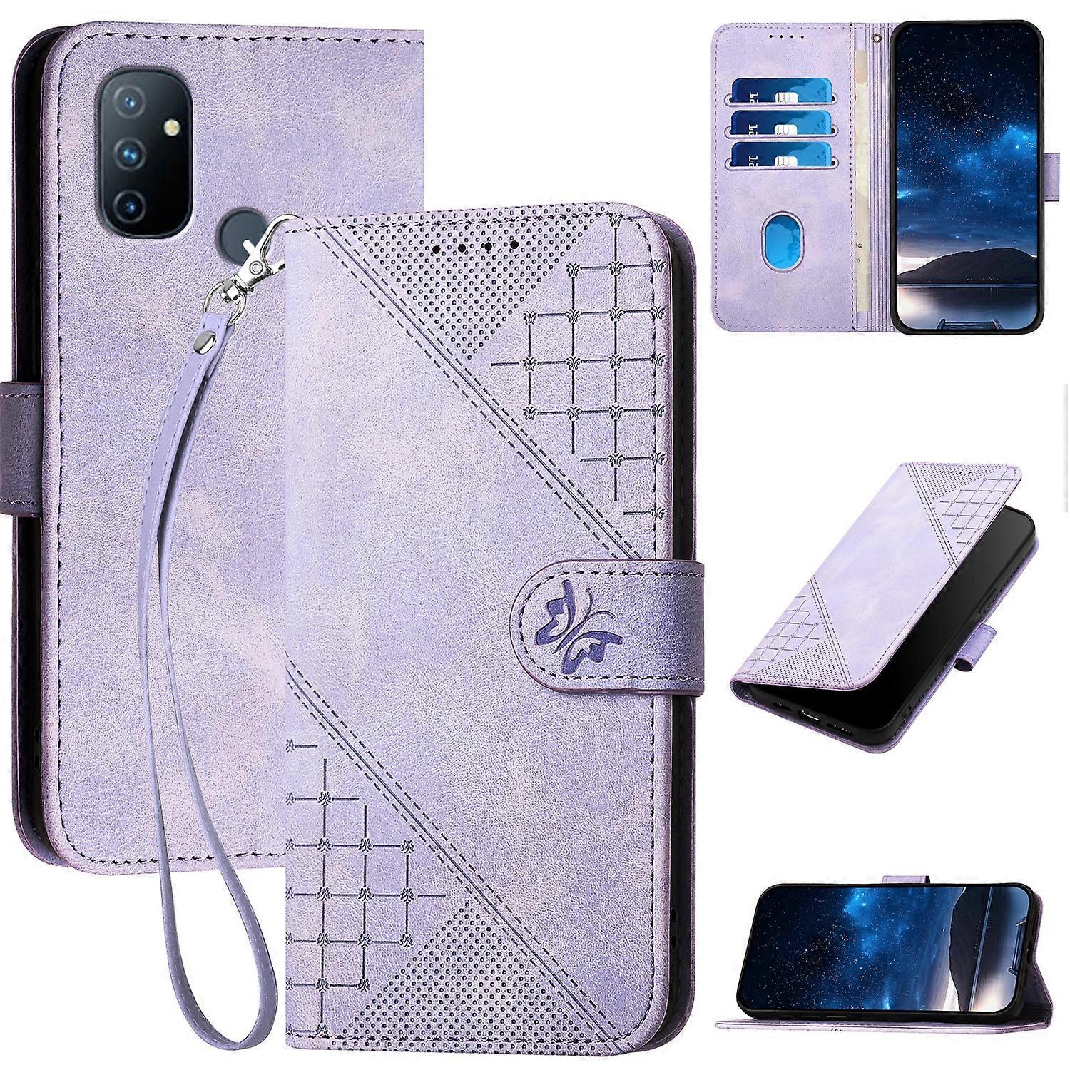 YX0080 Grid Butterfly Embossed Pattern Flip Leather Phone Case with Lanyard