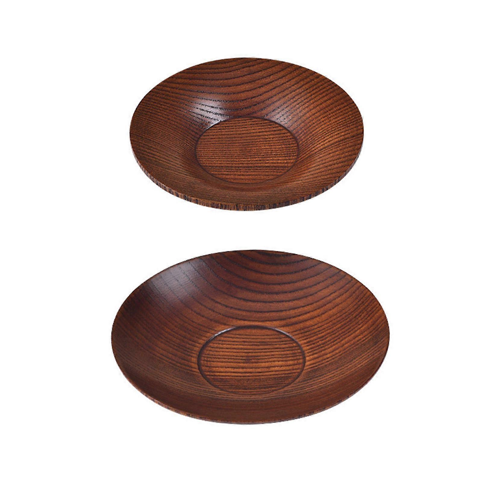 Set of 2 Elegant Meal Dish Set Wood Round Serving Plates Dinner Plate Snacks Tray Suitable for Entertaining and Daily Use