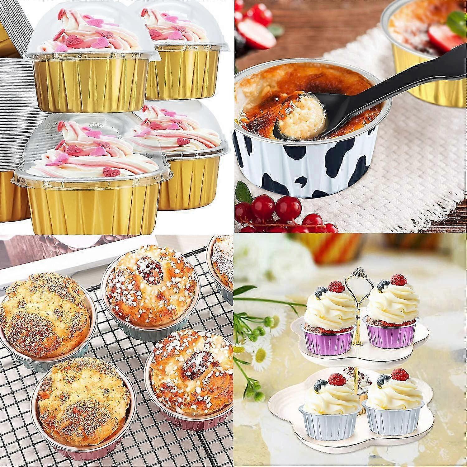 50 Stück Cupcake-Einlagen Aus Alufolie Mit Kuppeldeckel & Löffeln – 142 Ml, Ofenfest, Für Muffins & Desserts