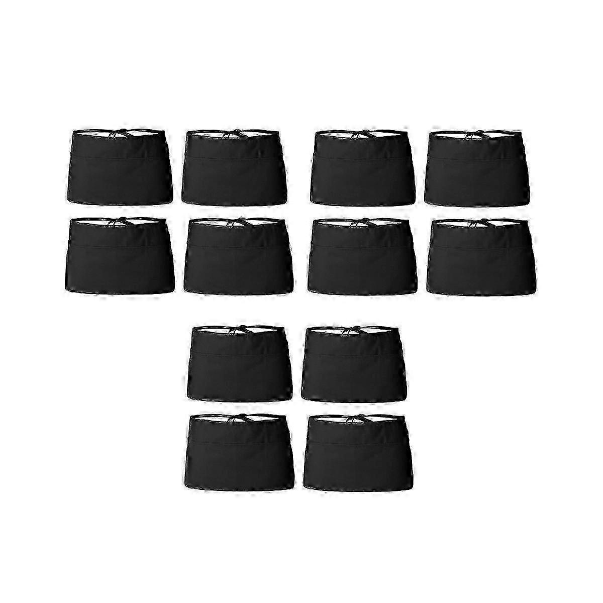 12 Pack - Black Server Waist, Waitstaff Half Apron with Pockets for Convenience and Style