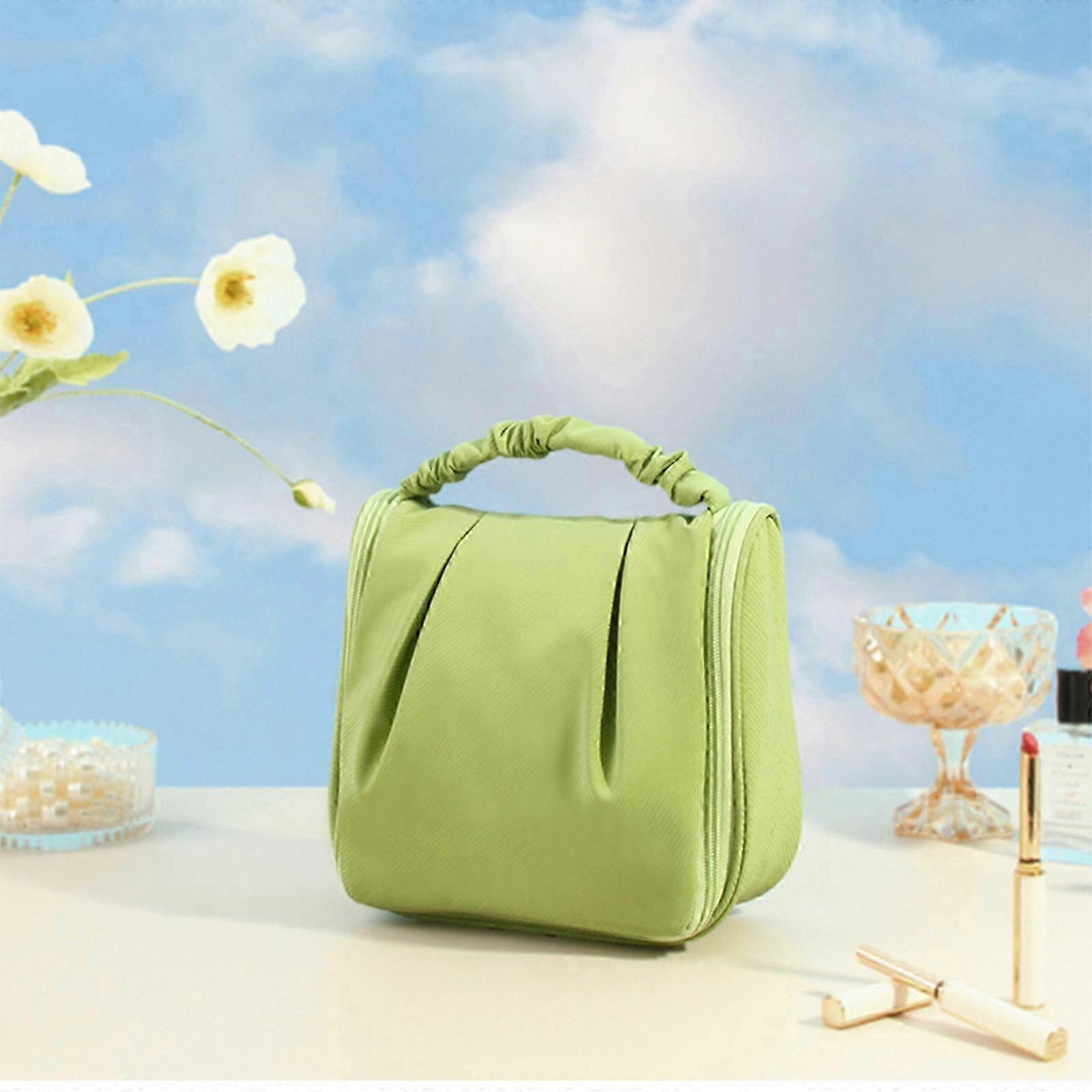 市松模様のPUレザーメイクアップバッグ - 大きな化粧品収納 - ブルー