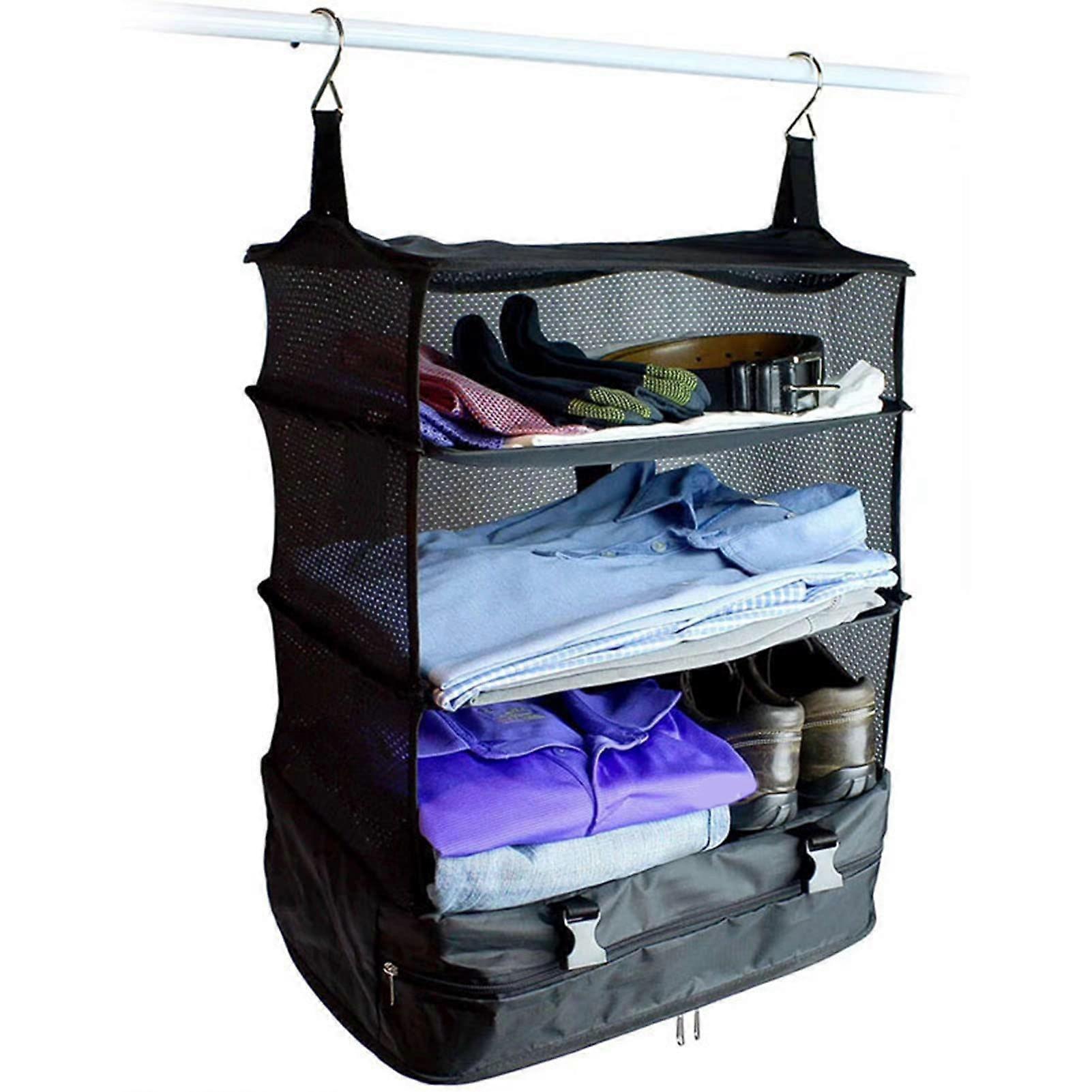 Suitcase Organiser with 3 Shelves, Portable Hanging Travel Shelf Bag for Camping, Foldable Hanging Storage, Large Capacity