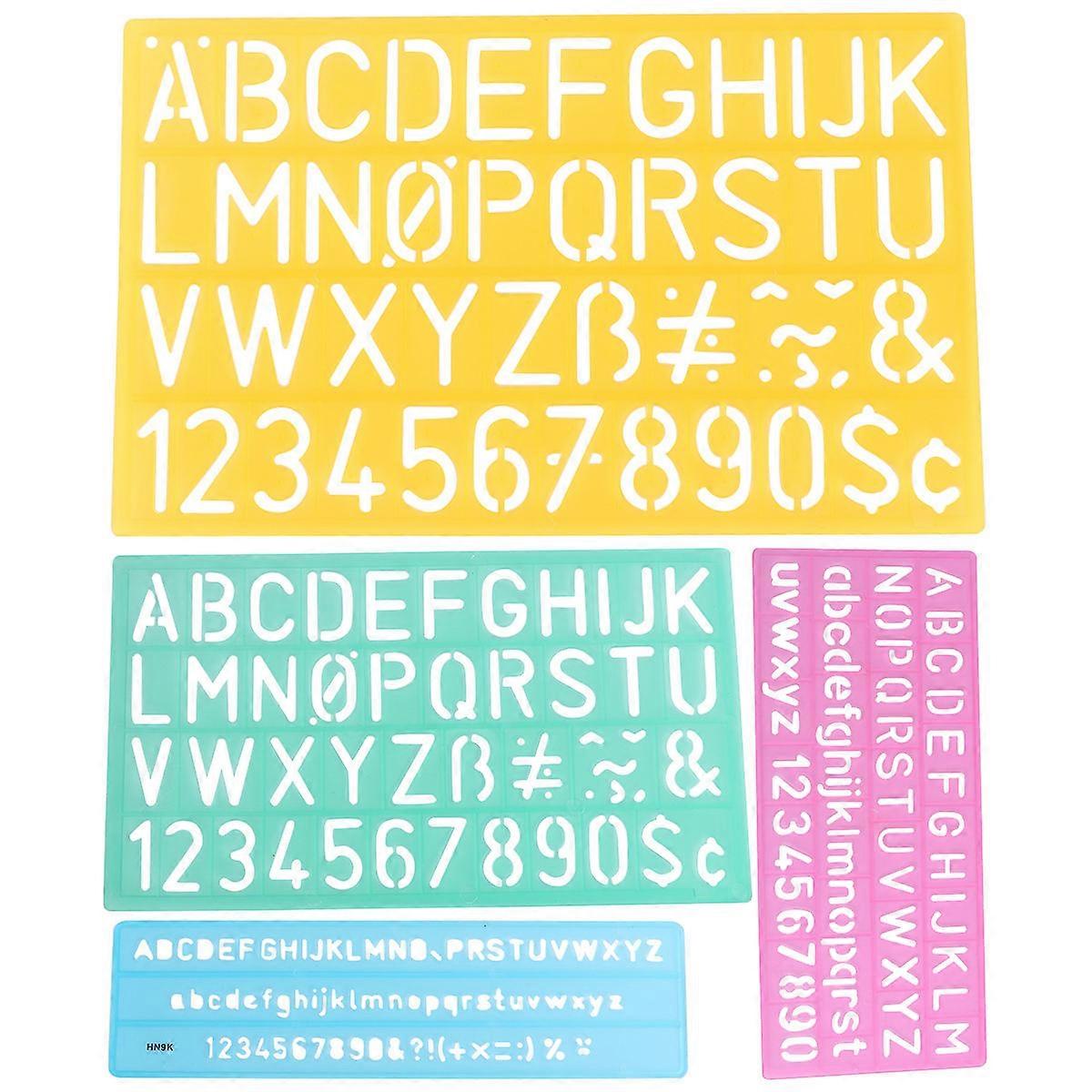 4pcs Alphabet Stencil Rulers for Plastic Numbers & Symbols Templates, Hollow , Drawing, Painting & DIY Crafts