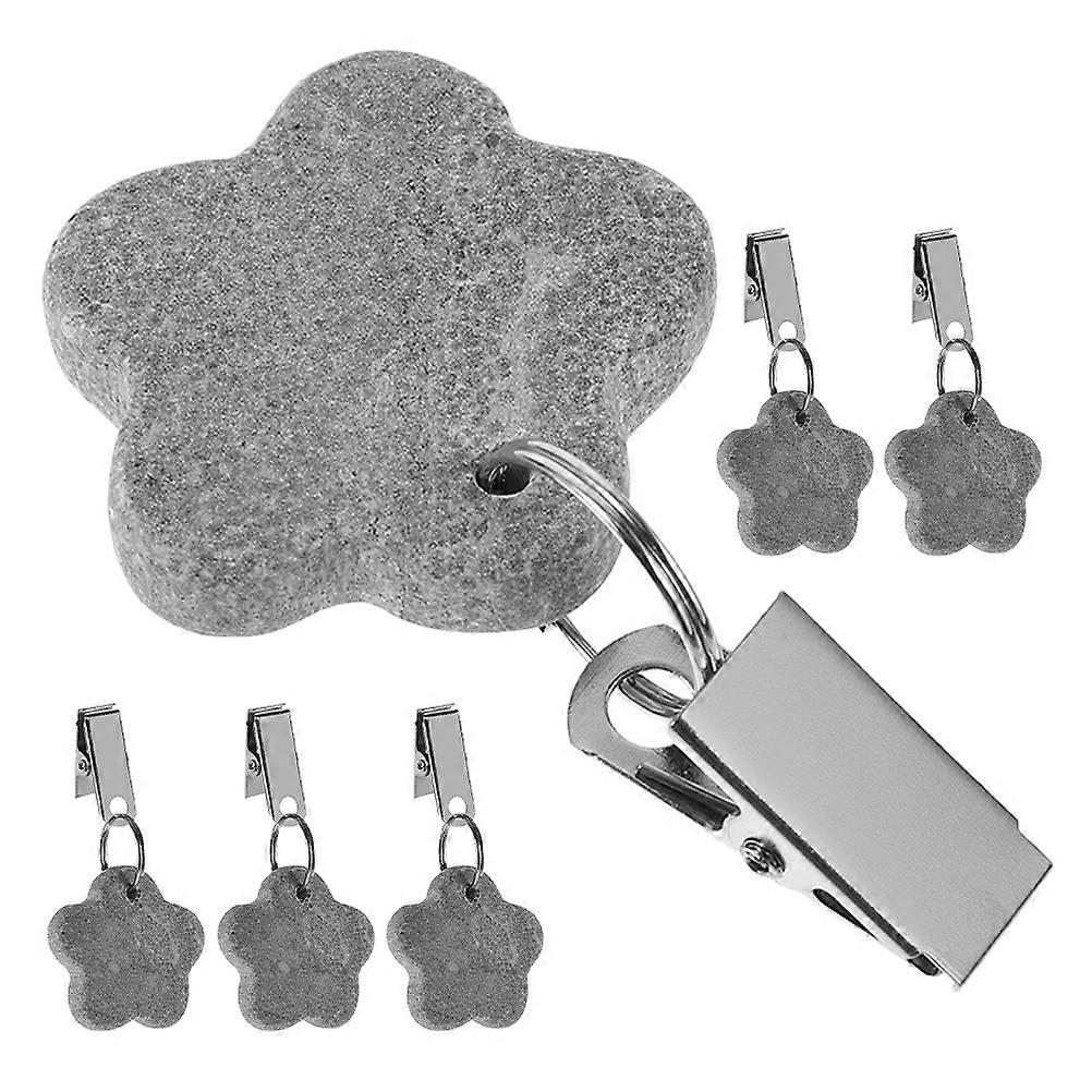 6pcs Outdoor Tablecloth Clips with Natural Stone Weights, Flower Shaped Wind Resistant Table Cover Holders for Home Use, Gray
