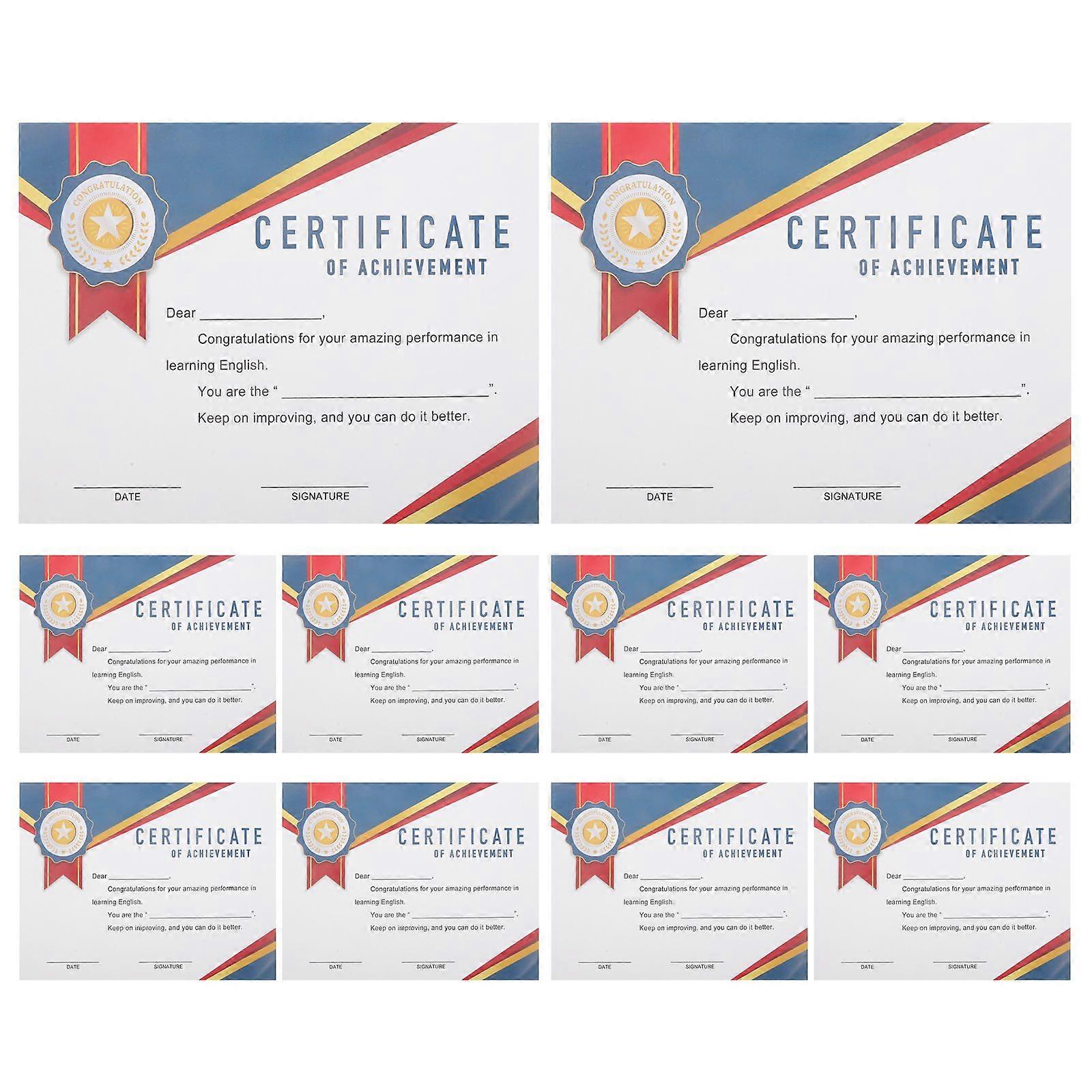 10 Sheets of Students Award Certificates Colorful Printing Certificate Paper English Printing Certificates