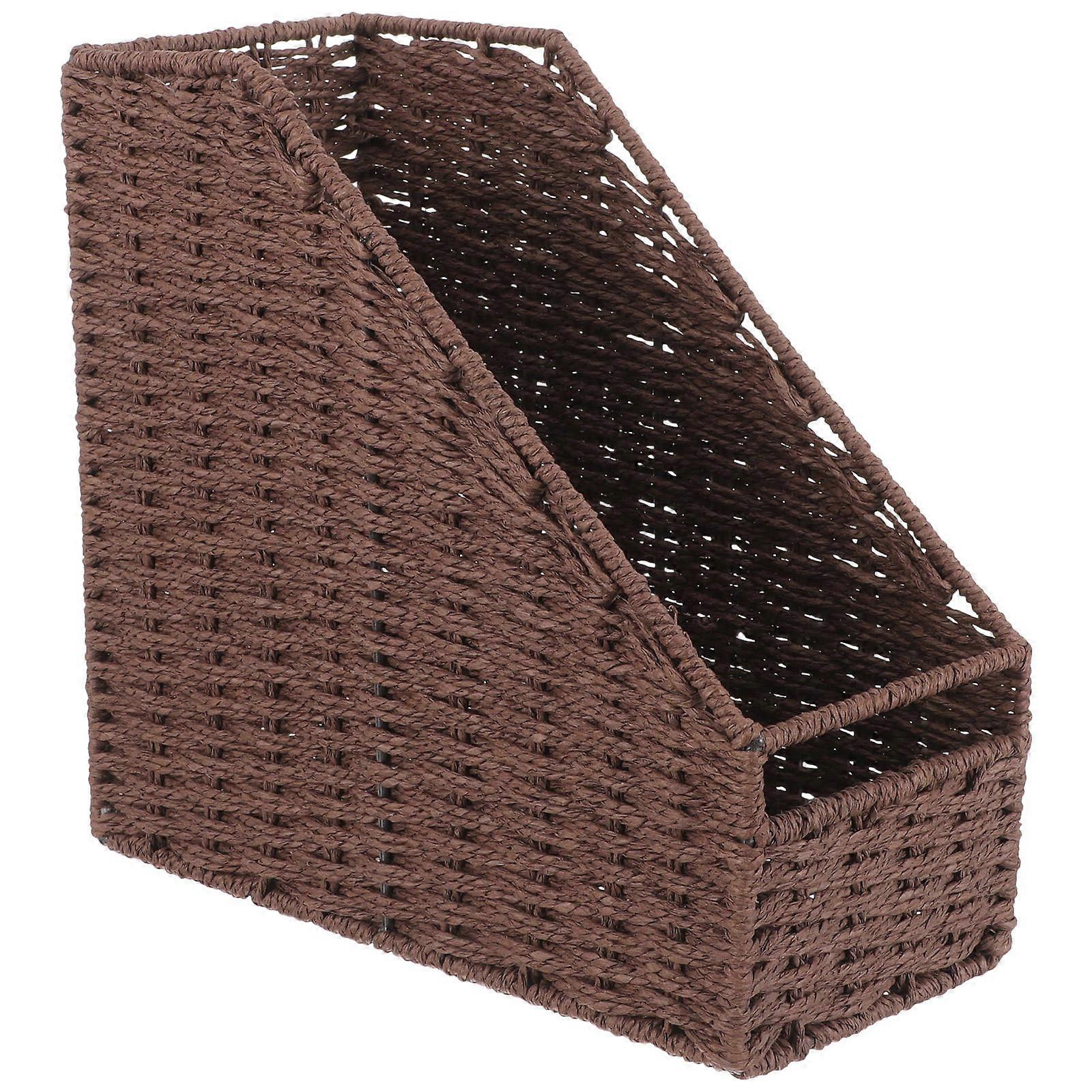 Modern Desktop Document Organizer in Brown – Stylish Magazine Holder & Office Storage Rack for Efficient File Management