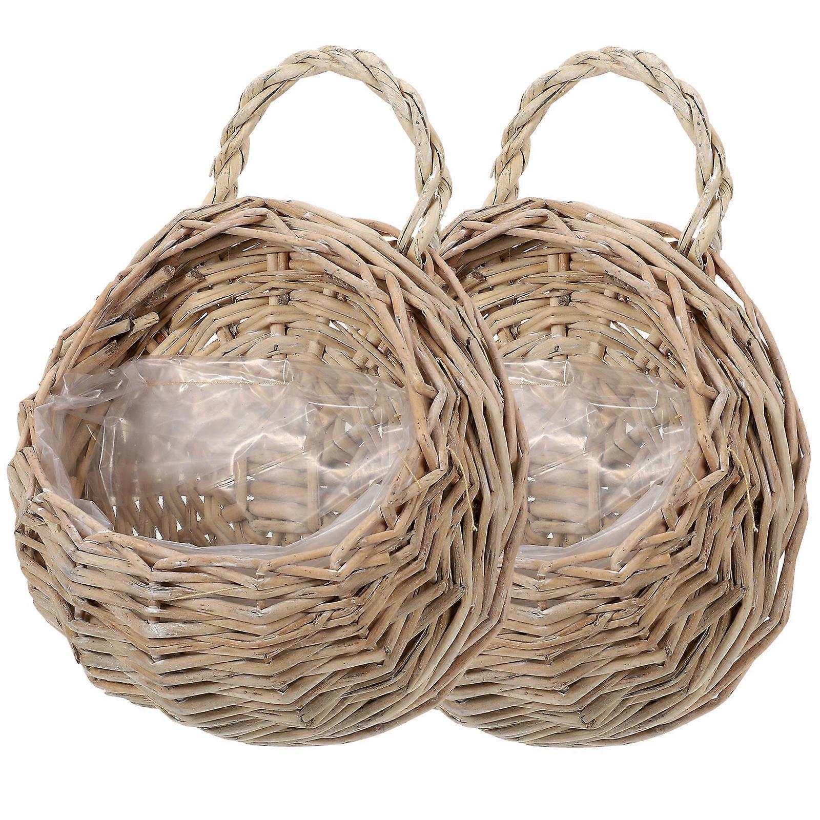 2Pcs Woven Hanging Basket in Light Brown for Indoor Decoration Ideal as Plant Container and Wall Hanging Storage Solution