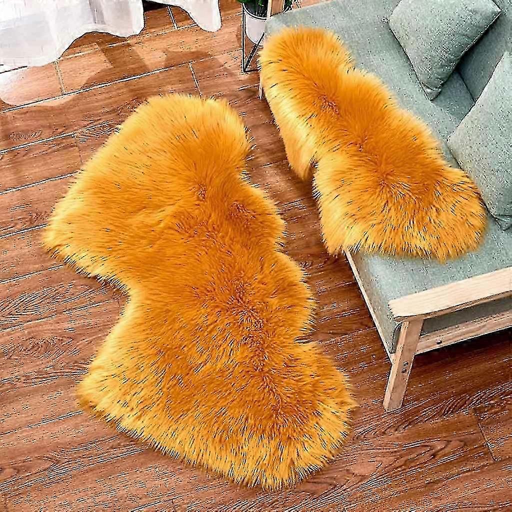Wool Imitation Sheepskin Rugs Faux Non Slip Bedroom Carpet Mats-Yvan
