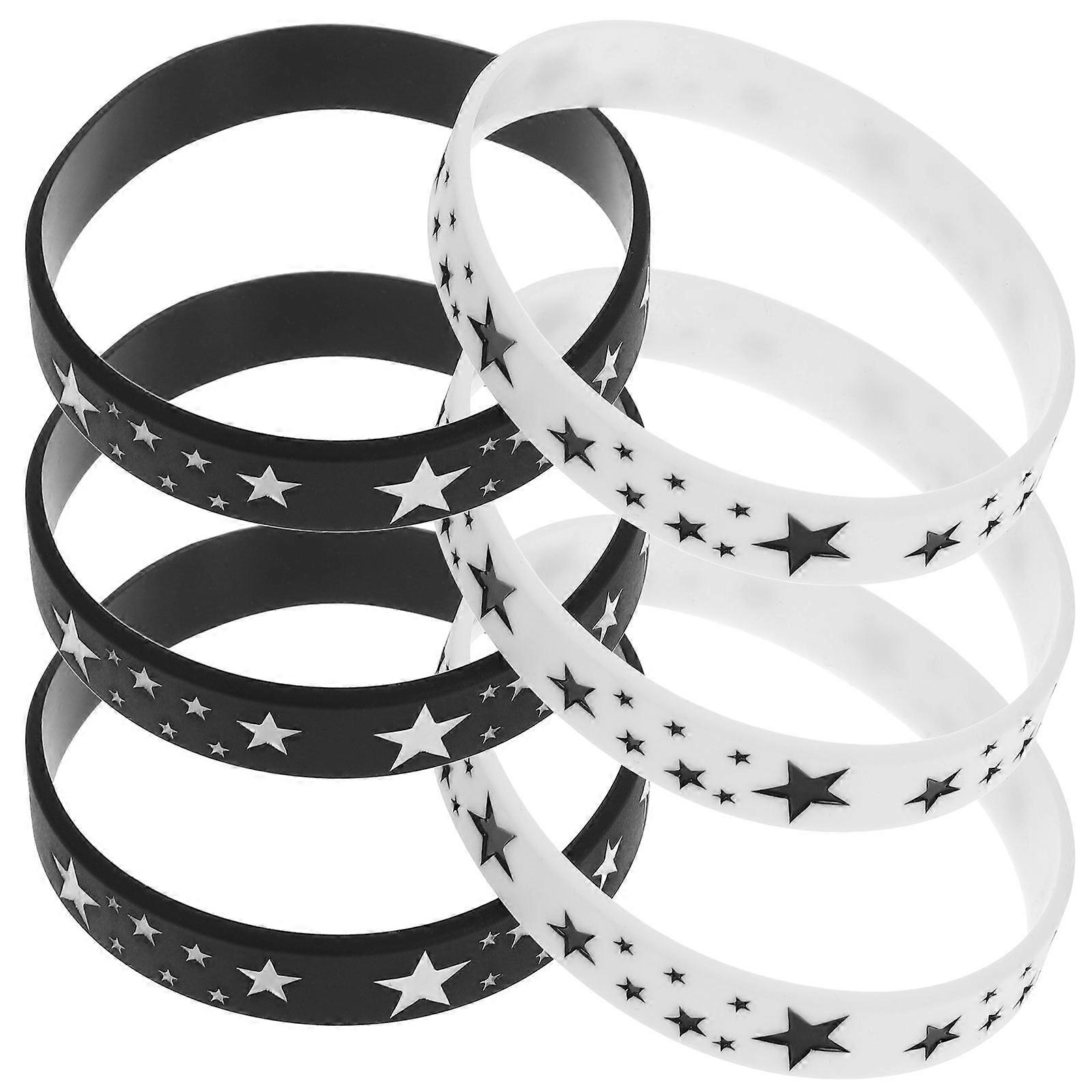 Flexible Bracelet Star Patterned Silicone Wristband for Parties Circular Design Assorted Color 6Pcs