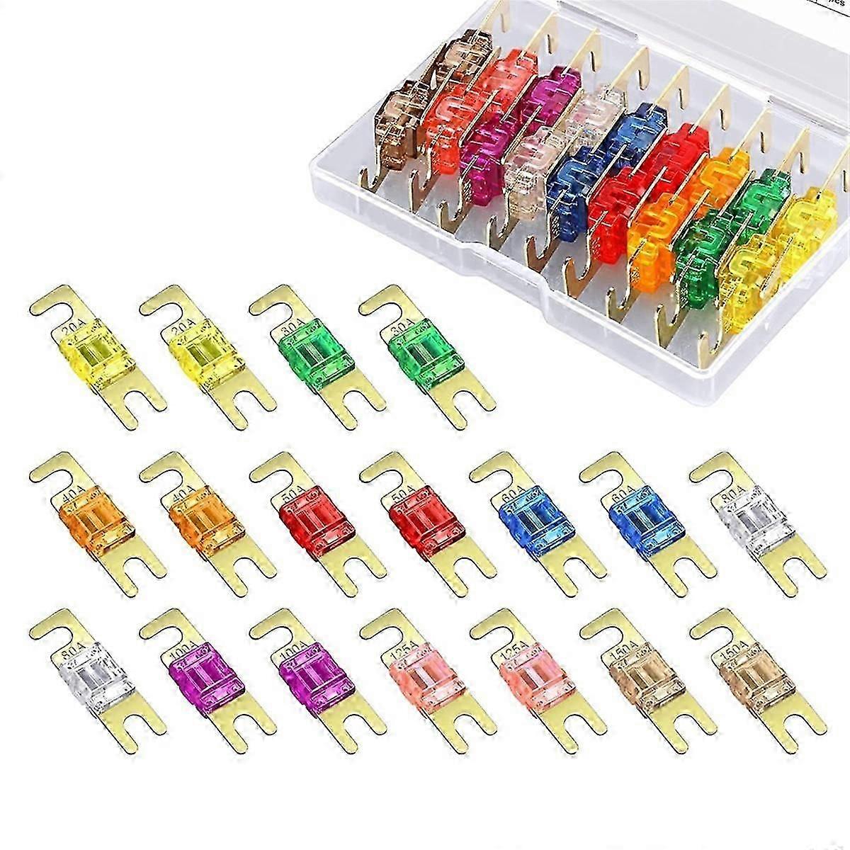 18 Pieces Mini Anl Fuse, Plated Anl Fuse Pack (20a, 30a, 40a, 50a, 60a, 80a, 100a, 125a, 150a) For