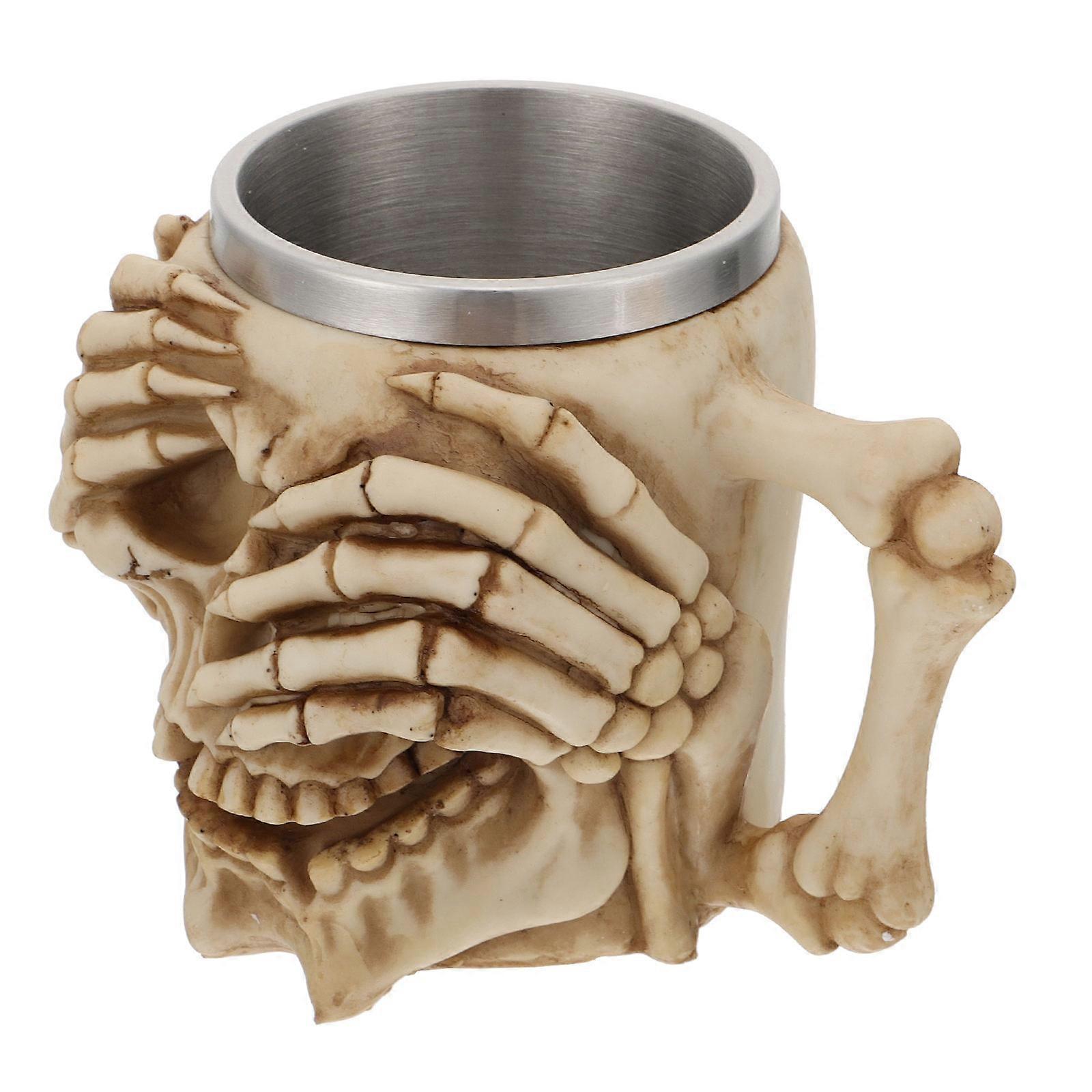 رعب ديكور كأس القدح على شكل جمجمة للعائلة الأصدقاء زملاء العمل الحاضر ذاتيا اللون البيج تصميم طبقة مزدوجة 13.5X11.5CM 1 مجموعة