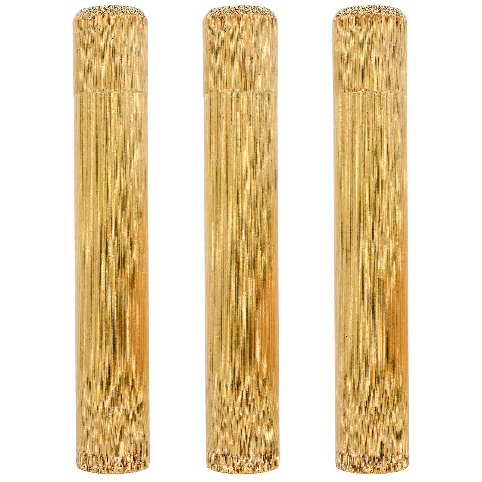 3pcs Toothbrush Holders Bamboo for Home Light Brown