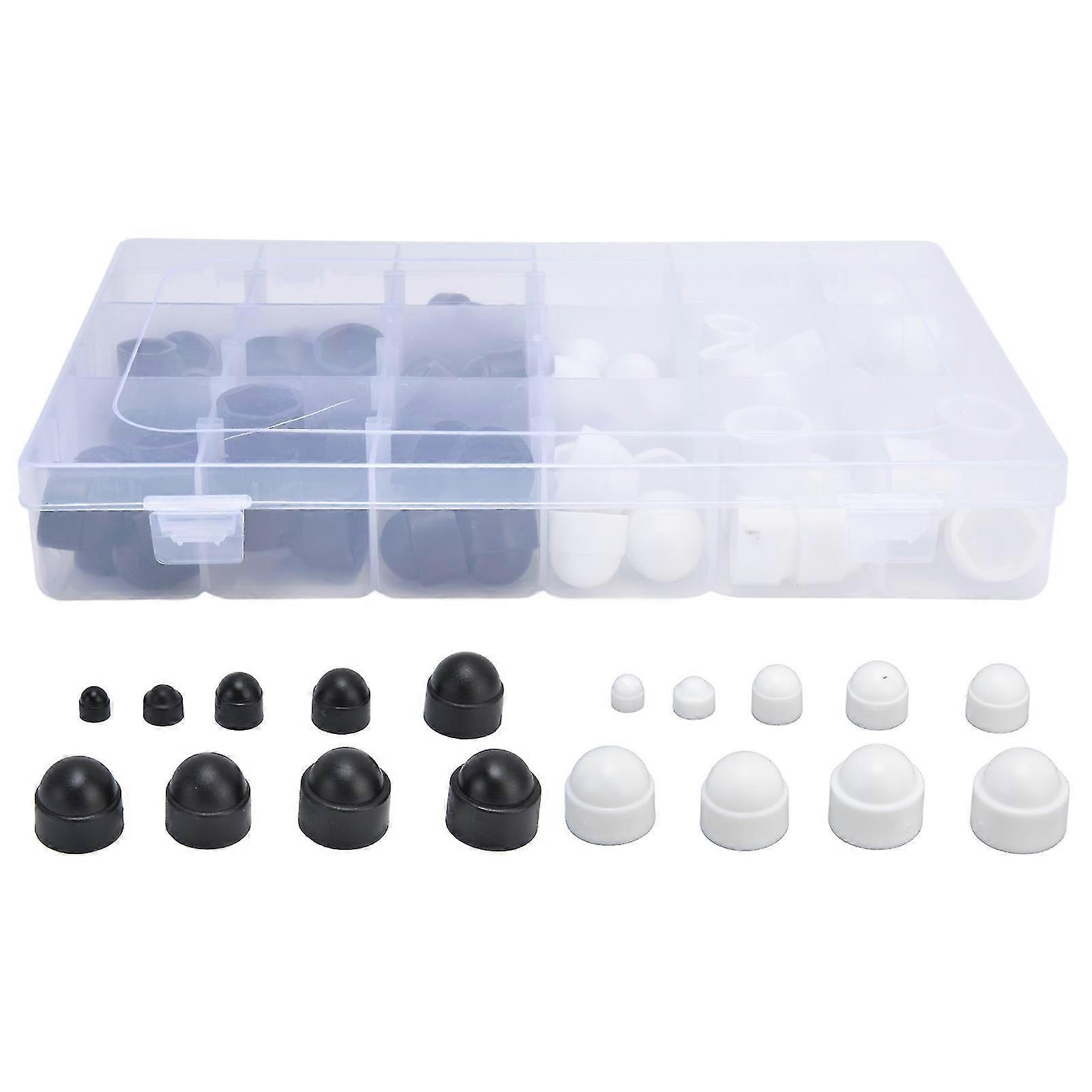 Assorted 300Pcs Hex Nut Cover Bolt Screw Caps Kit in M4, M5, M6, M8, M10, M12 Sizes Available in Black and White for Various Applications
