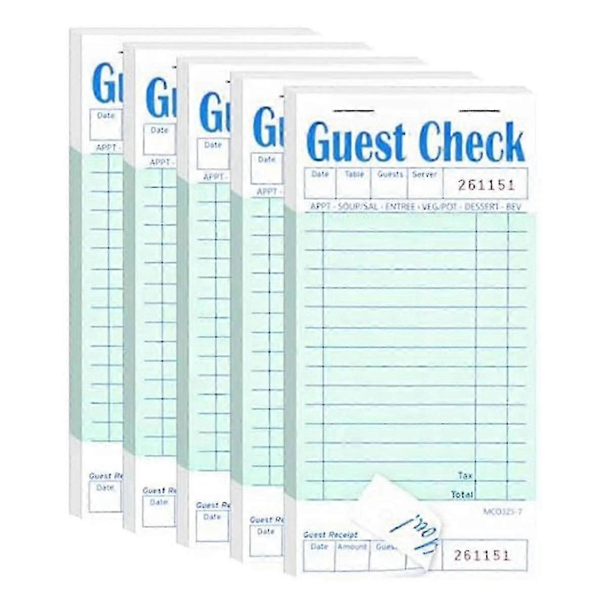 5 Pack Guest Check Books, Server Note Pads for Restaurants, Green Server Checkbook, Restaurant Order