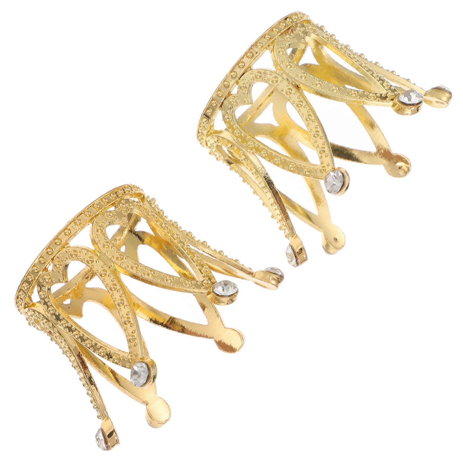 Small Gemstone Display Rack Crystal Ball Display Stand Indoor Use Golden 4X3.5CM Zinc Alloy Decorative Crown Shape 2Pcs