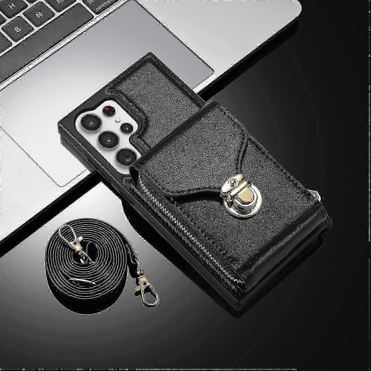 Per Samsung Galaxy S24 Ultra Custodia A Portafoglio Con Cerniera, Custodia In Pelle Portacarte Con Cordino A Tracolla Per Le Donne