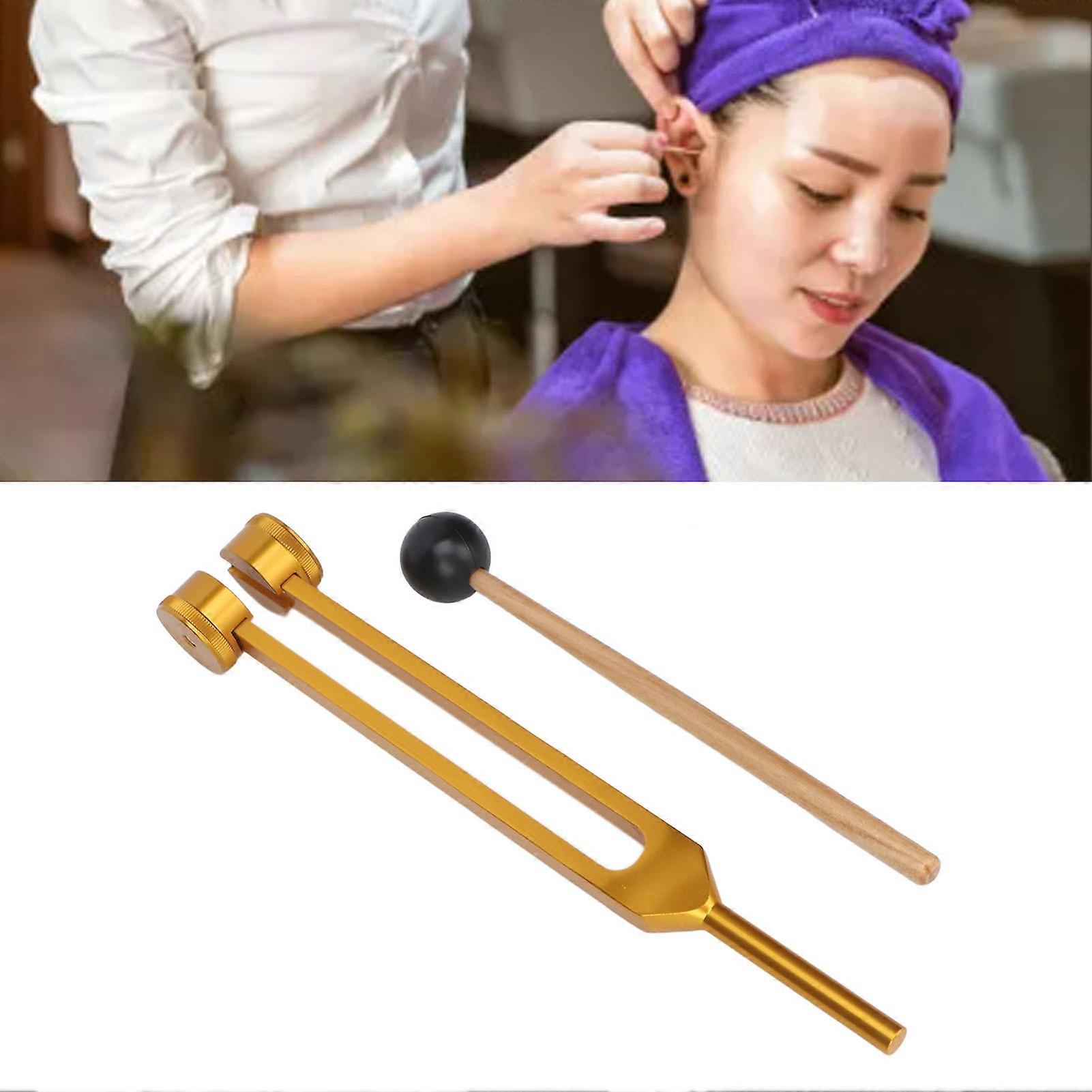 128HZ Tuning Fork Set for Healing Stress Relief Aluminum Alloy Medical Tuning Fork with Hammer for Ear Pickers Large Gold 