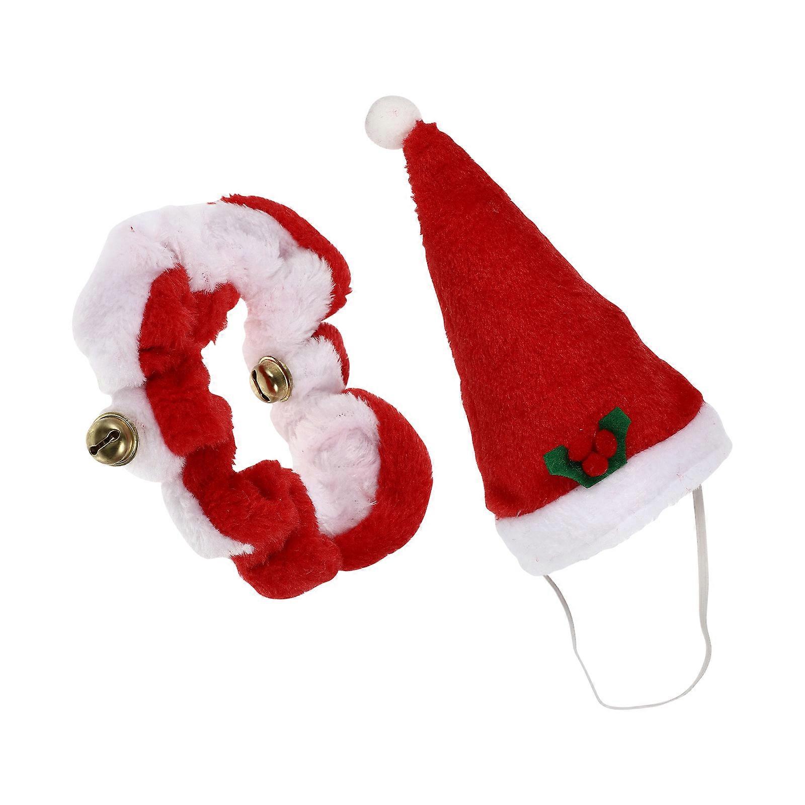 Christmas Pet Collar and Hat Set Made of Comfortable Cotton Material Red Color for Decorative Use