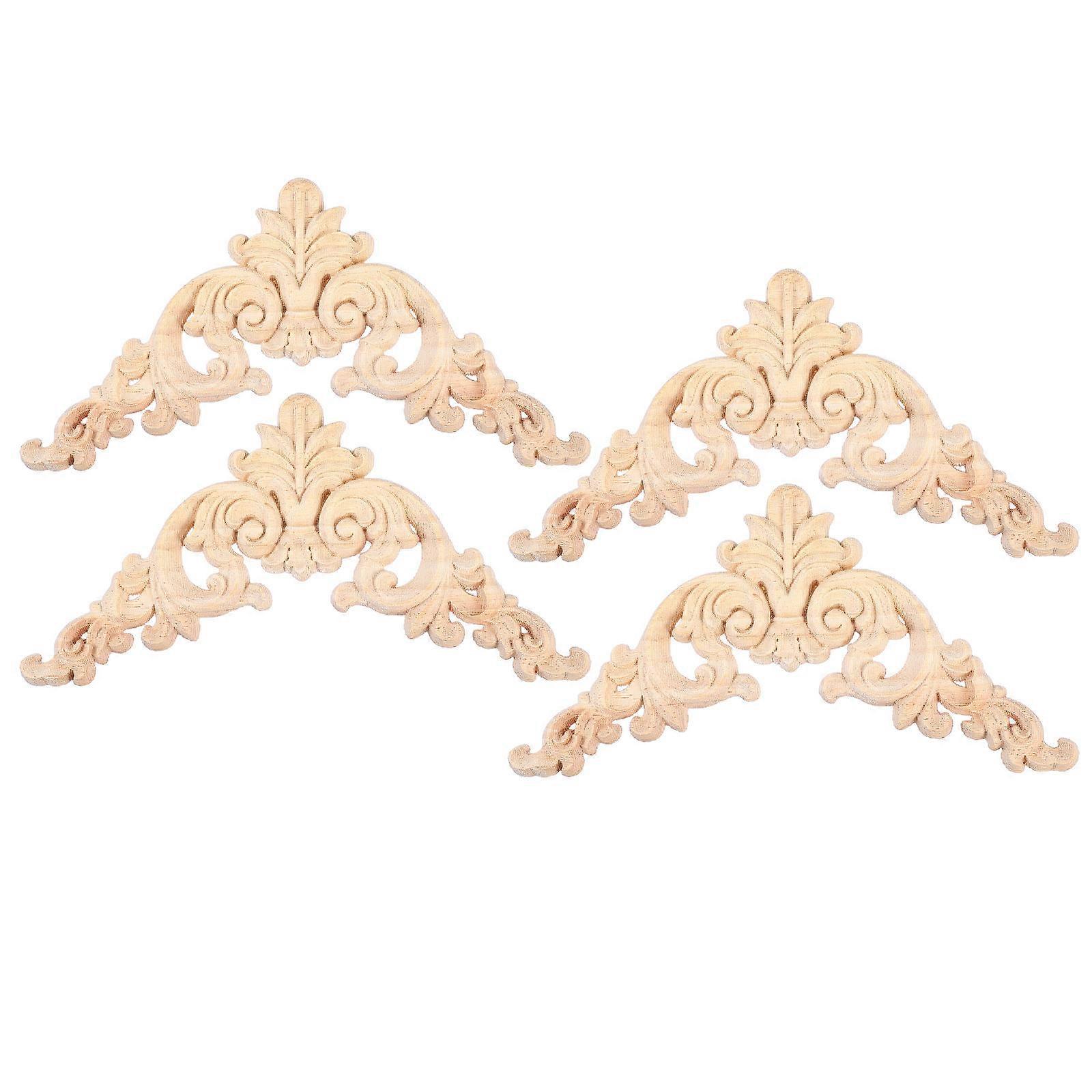 4pcs Carved Wood Onlay Appliques for Furniture, Doors, Cabinets – Solid Wood Decals for Home Decor, Walls, Mirrors, Windows DIY Projects