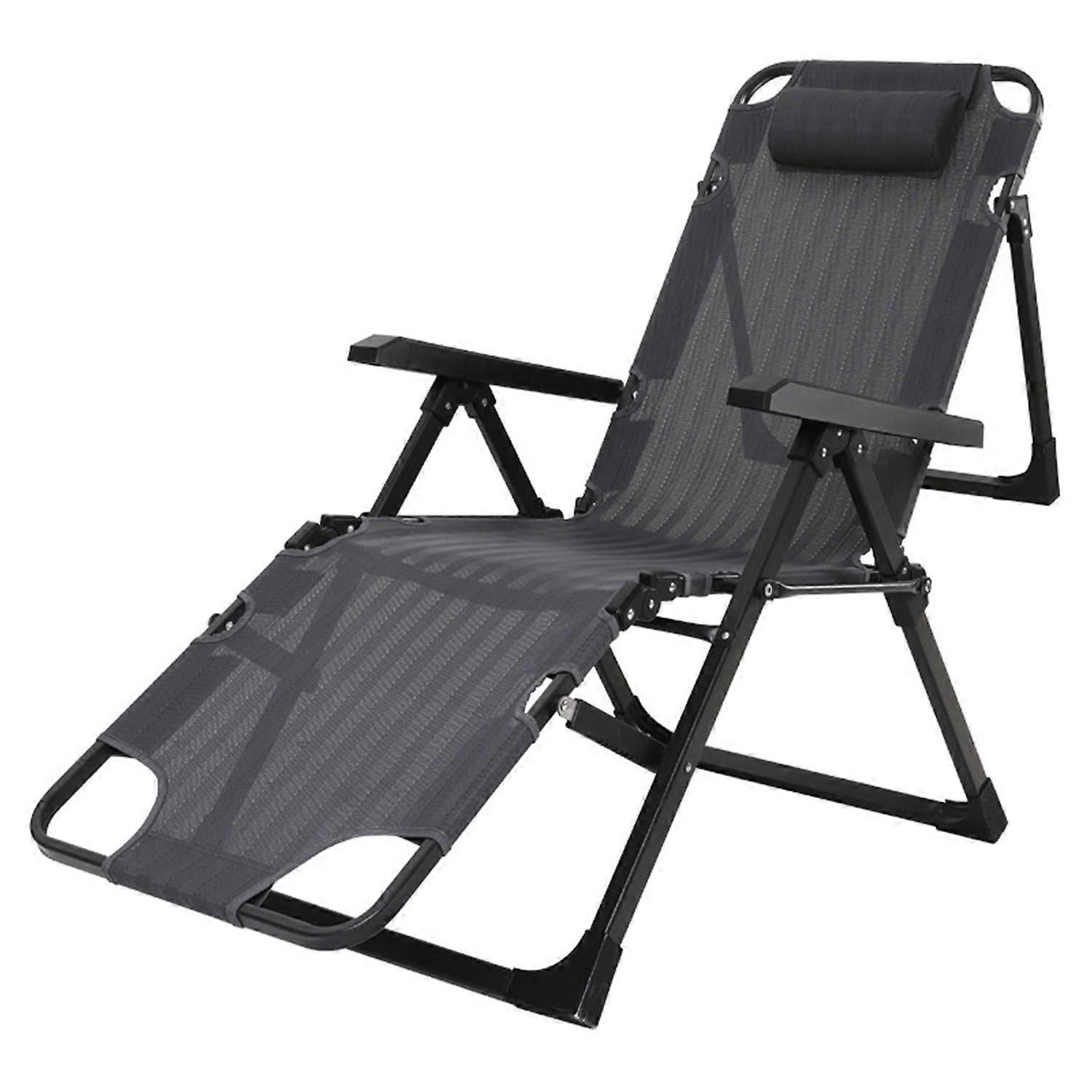 Portable chaise lounge chair, lightweight reclining lounger, foldable office recliner with headrest