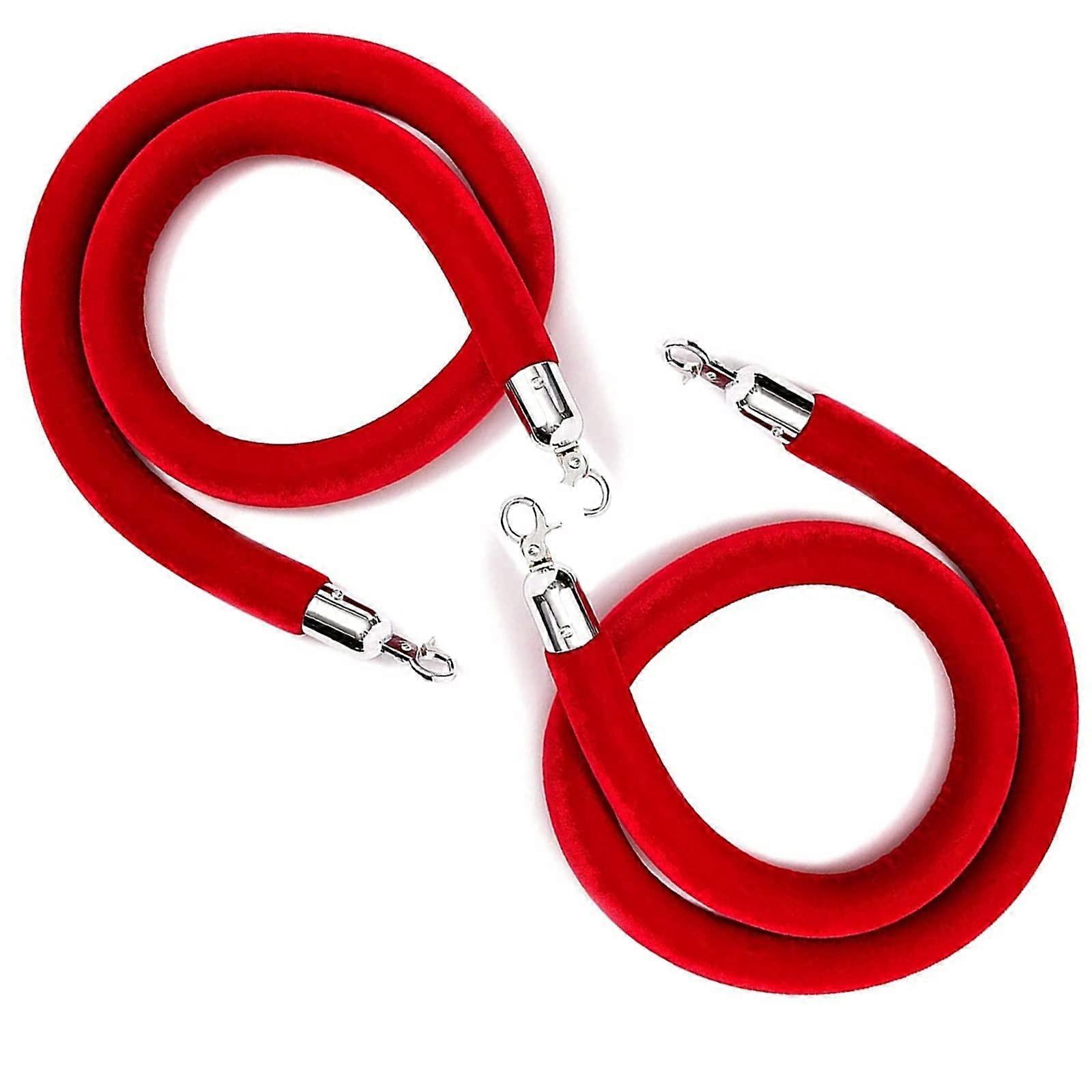 Rope Barriers Crowd Control Stanchion Post Queue Line Barrier, 5 Foot Velvet Rope, Red Rope Safety Barrier (Red Silver Hooks)