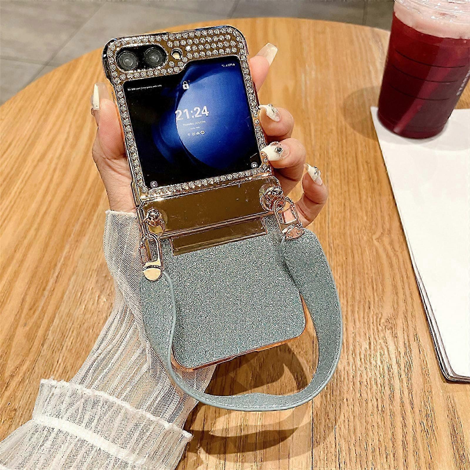 Electroplate Glitter Diamond Case for Z Flip 6, Protective Case with Hinge & Strap for Flip 6