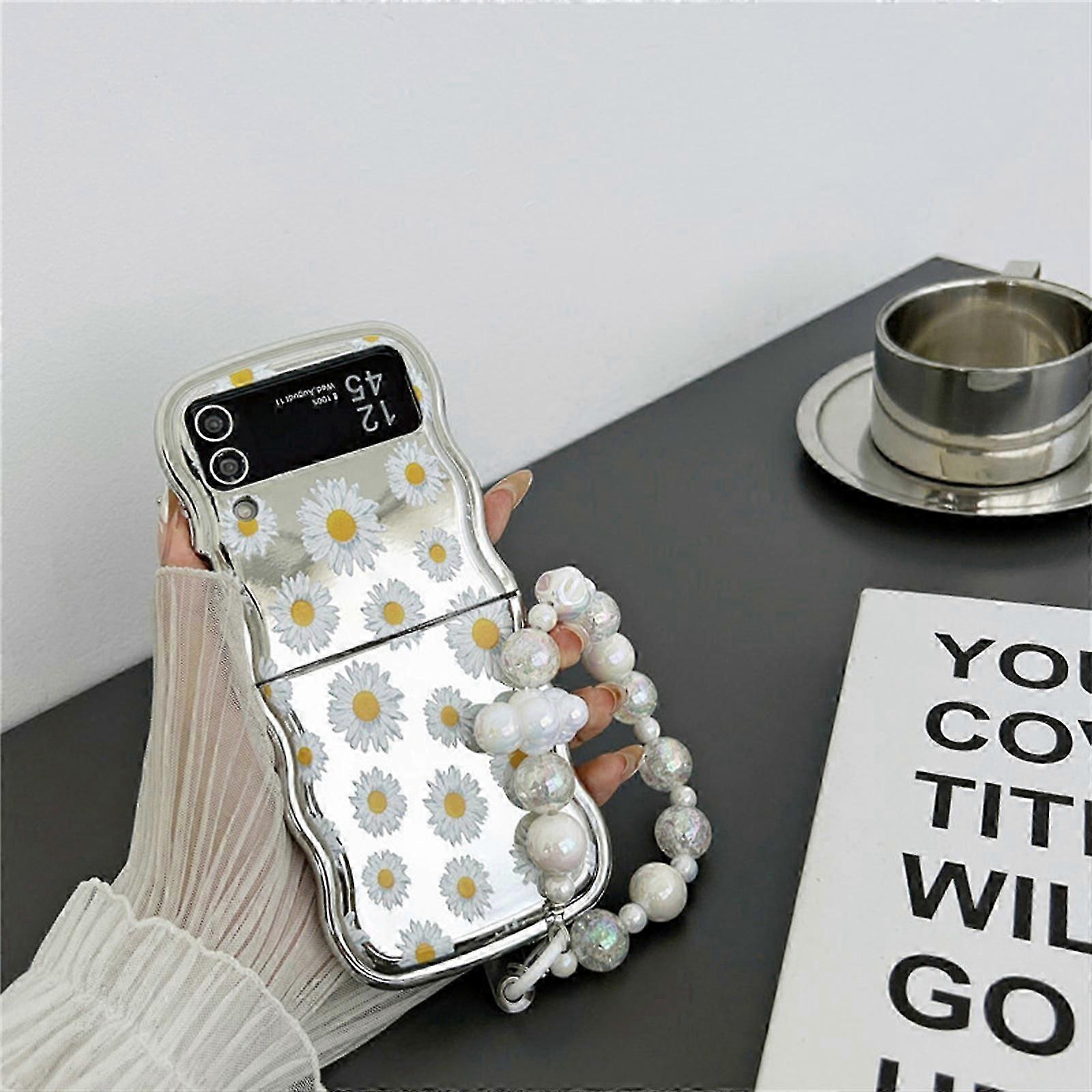 Wave Shell Case for Samsung Galaxy Z Flip 5 with Wrist Strap, Electroplated TPU Case Galaxy Z Flip 5, Shockproof Case Z Flip 5