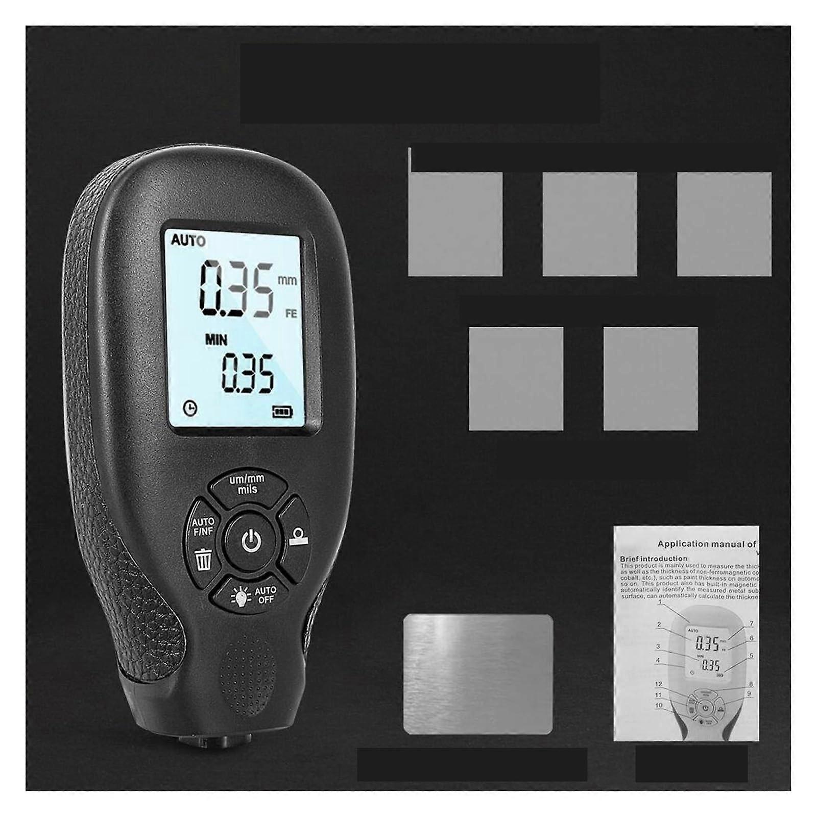 Paint Thickness Gauge 0-2000UM for Automotive Coating Measurement Manual Tool, Black Color, Size R, F/NF Compatible