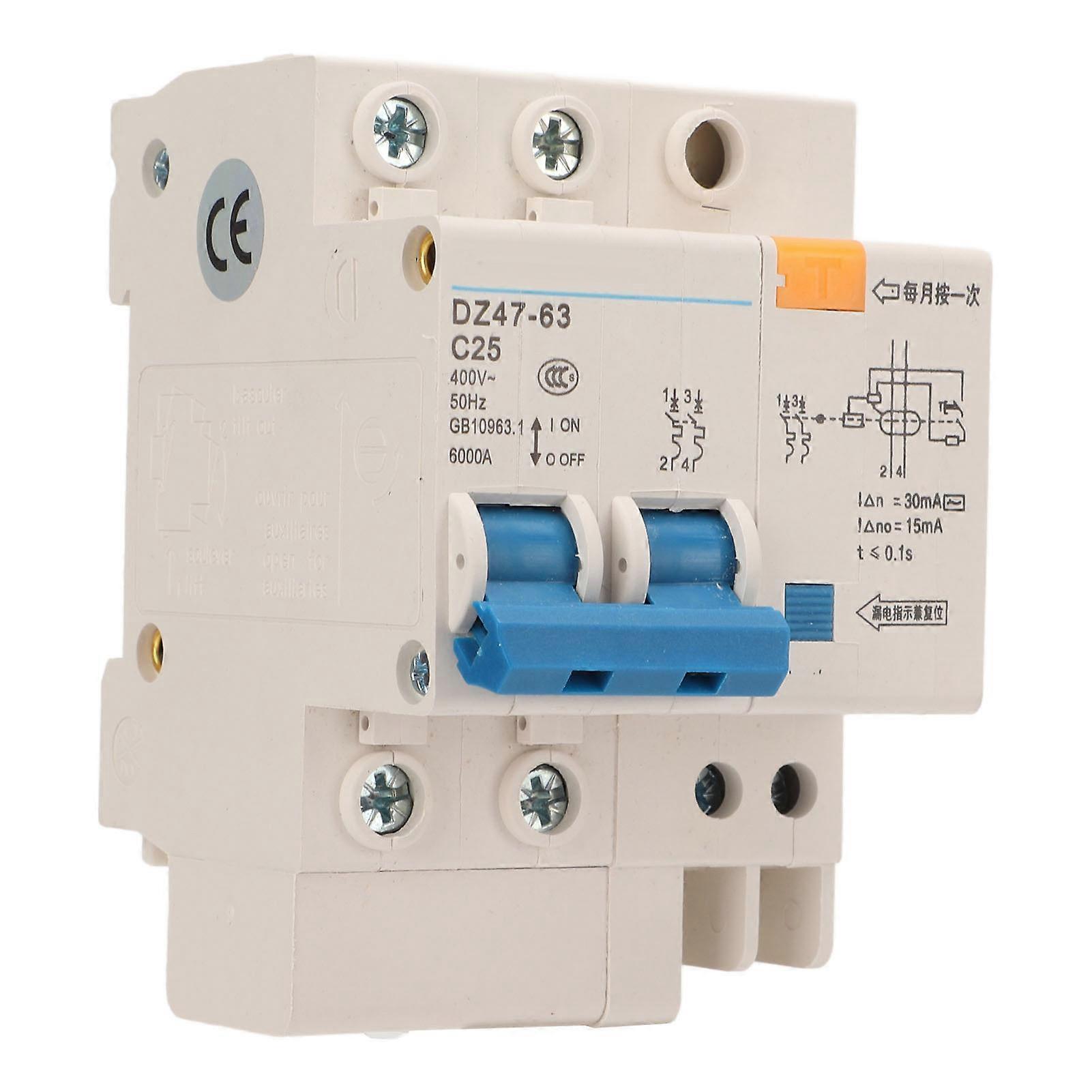 Miniature Pa66 Shell Modular Construction 2P Current Circuit Breaker Breaking Capacity 6000A 400V