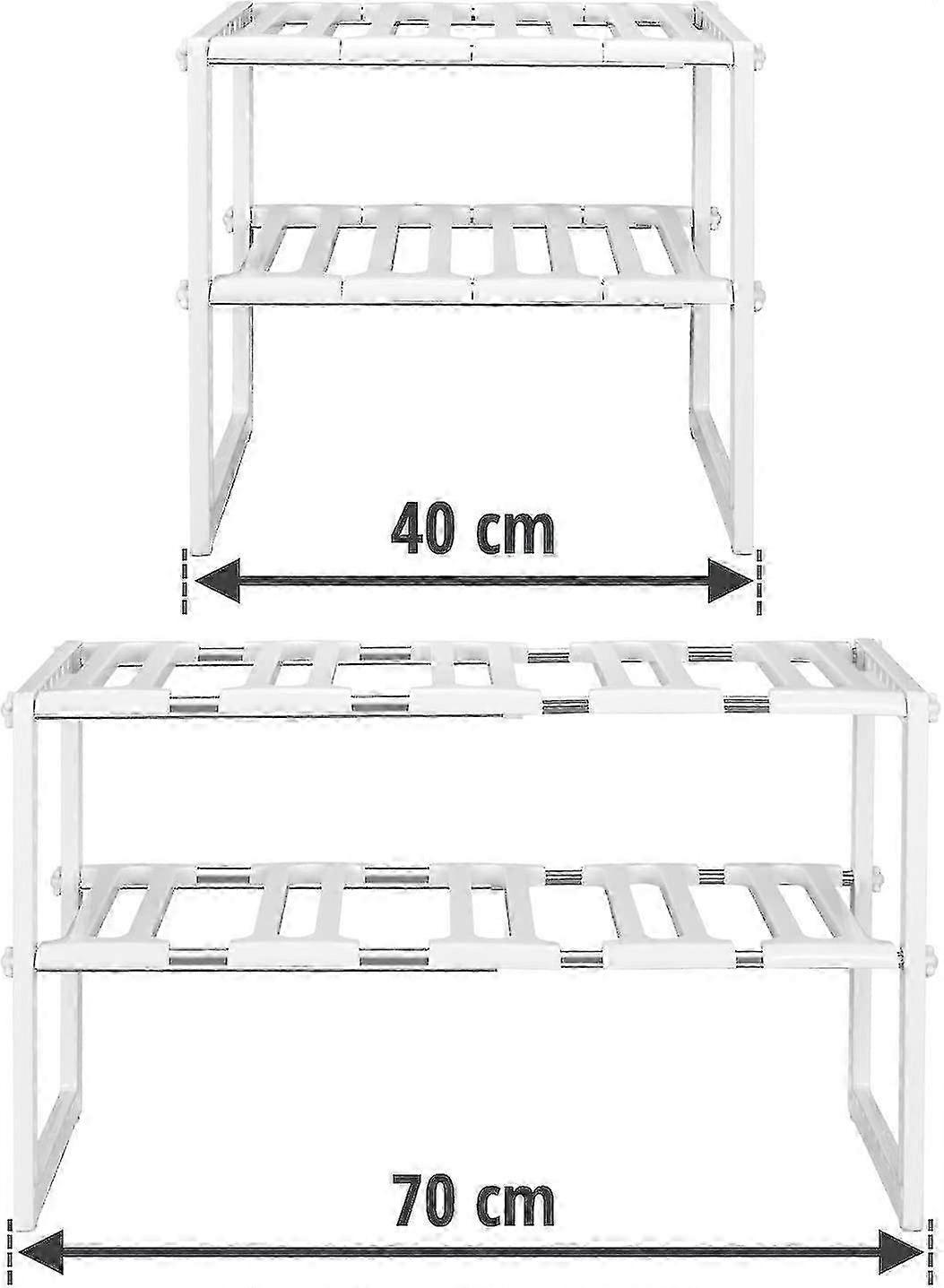Under Sink Storage Shelf Extendable Rack 38-70cm, 14kg Capacity (White)