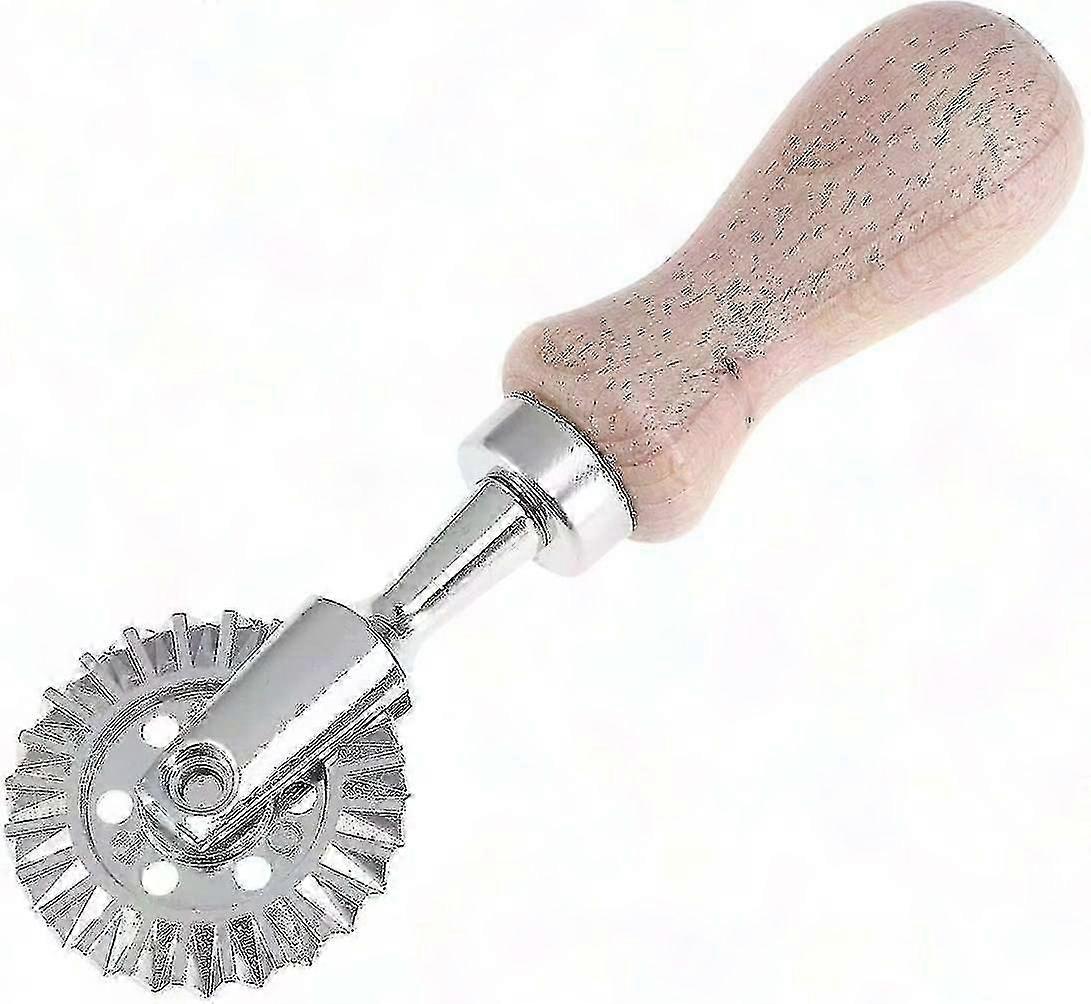 Pastry Cutter with Wooden Handle for Dough Shaping and Ravioli Mold Relief Cutting Tool