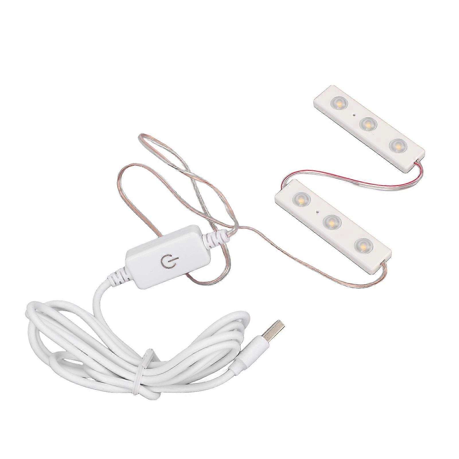 LED Makeup Mirror Light Adjustable Brightness USB Plug in DIY Mirror Strip Light Bulb 2 Strings (6pcs Light Chips)