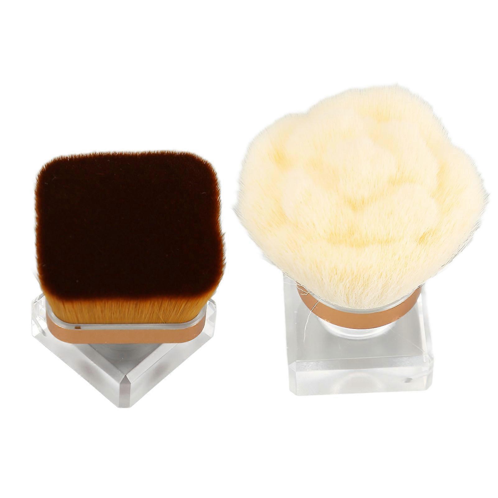2pcs Loose Powder Foundation Brush Set with Transparent Base Synthetic Soft Fluffy Blending Powder Brush