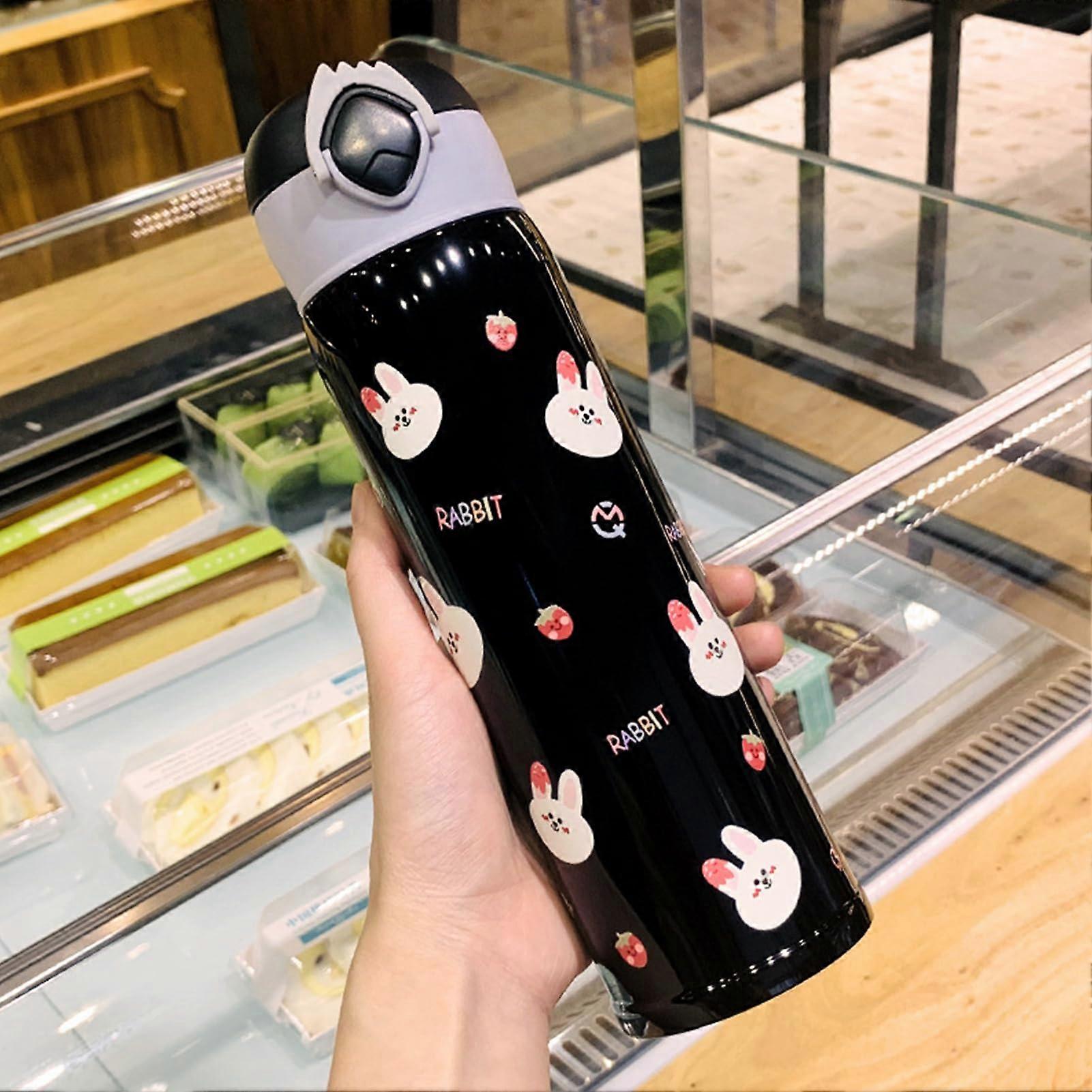 Cartoon Vacuum Mug, Stainless Steel Thermos Bottle, 450ml Outdoor Insulated Flask, 23x6.5x6.5cm, Black